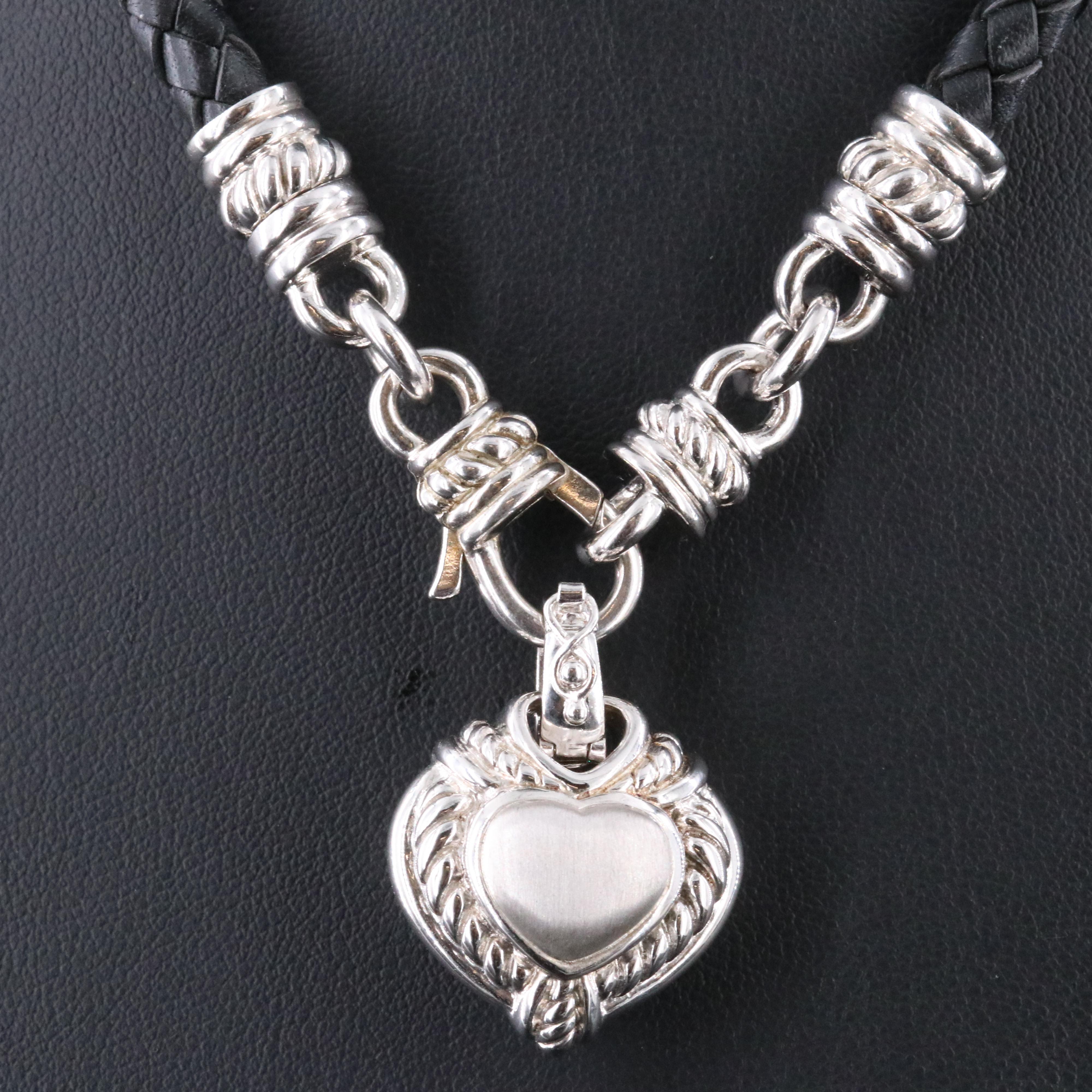 Judith Ripka Sterling CZ Heart Enhancer Pendant on Braided Necklace