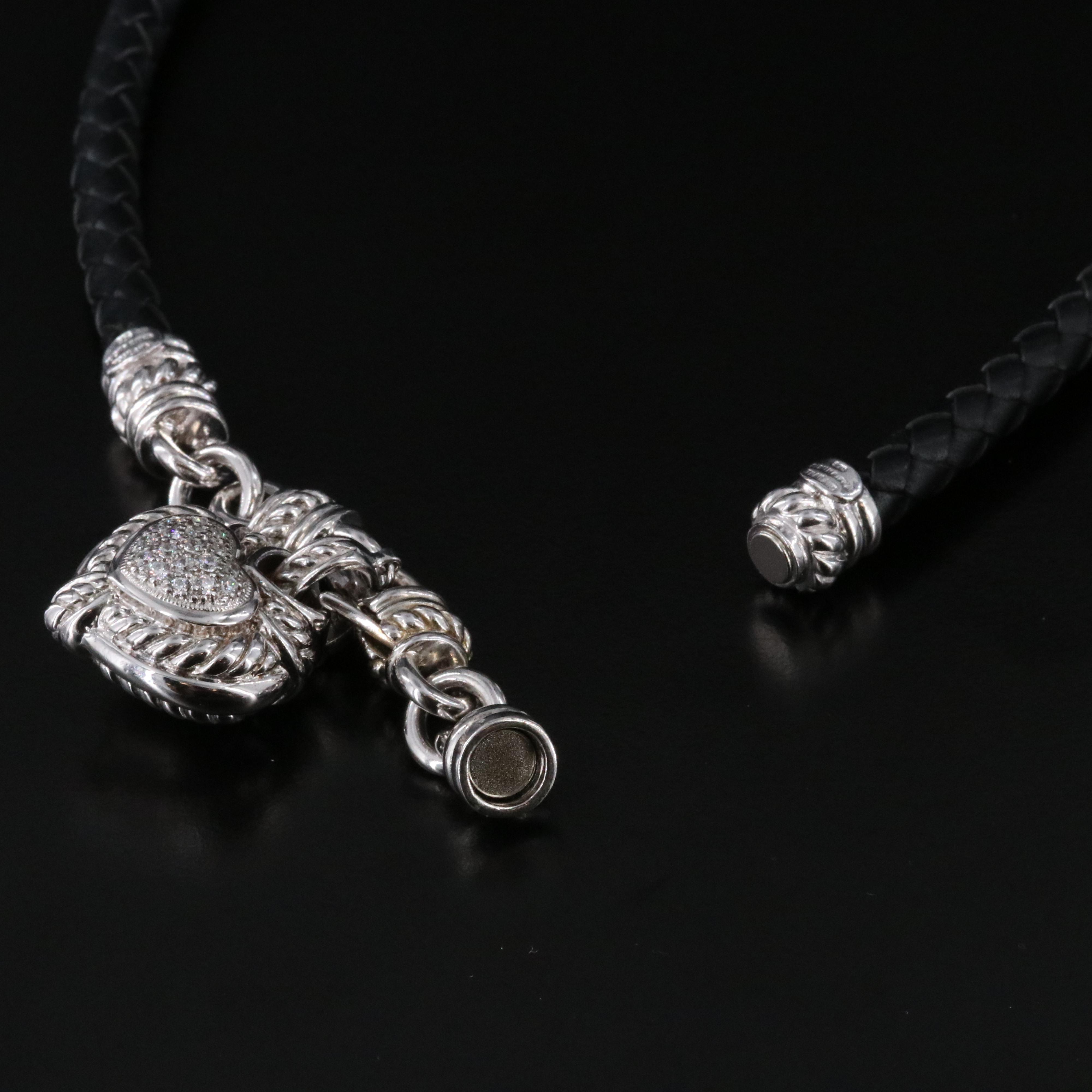 Judith Ripka Sterling CZ Heart Enhancer Pendant on Braided Necklace