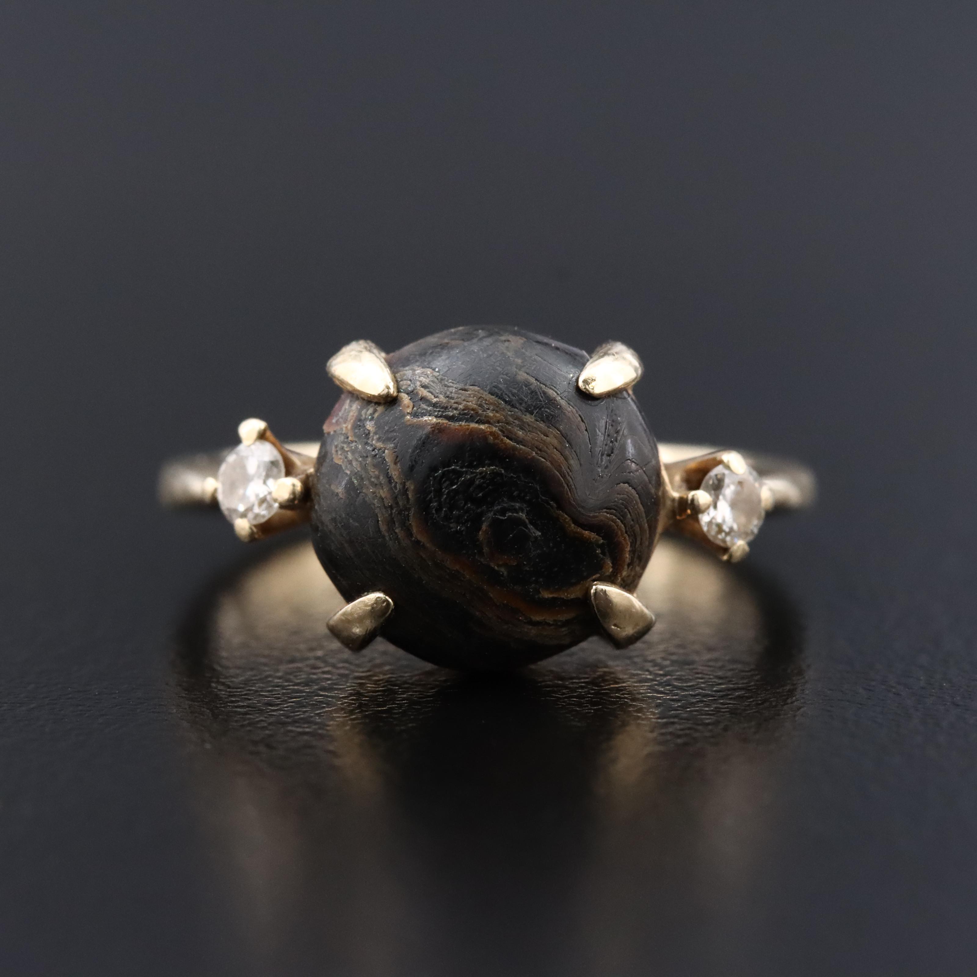 14K Coral and Diamond Ring