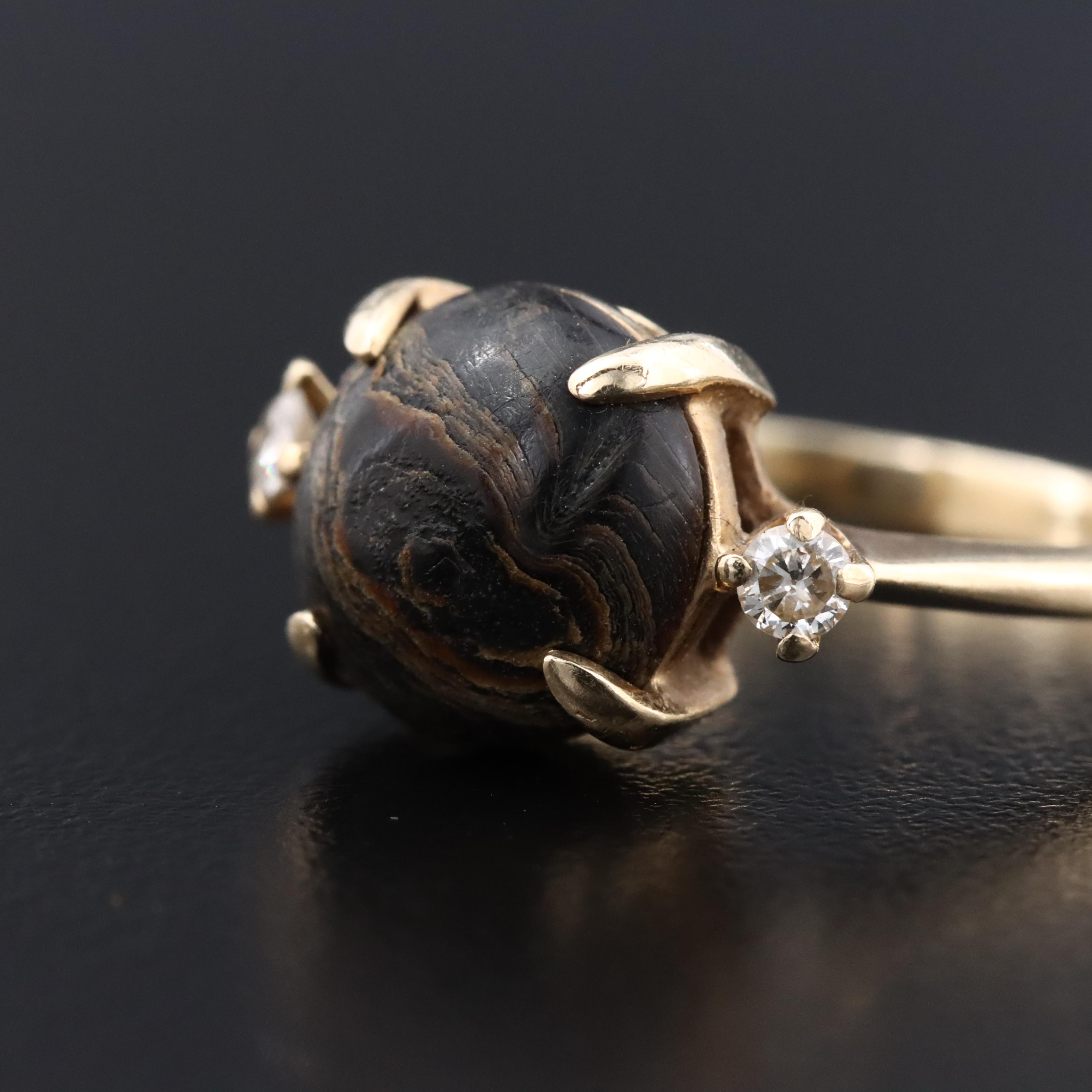 14K Coral and Diamond Ring