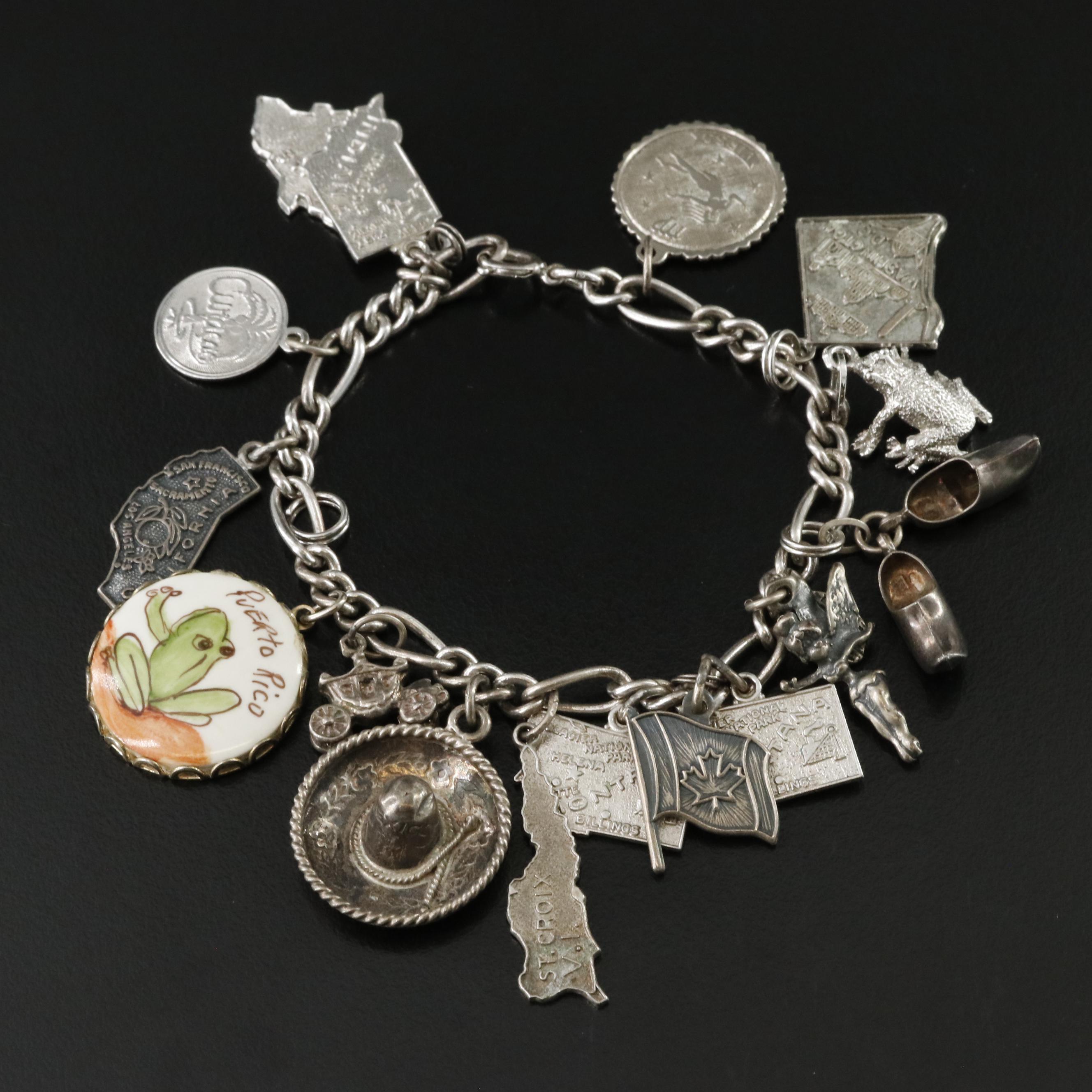Vintage Sterling Travel Charm Bracelet