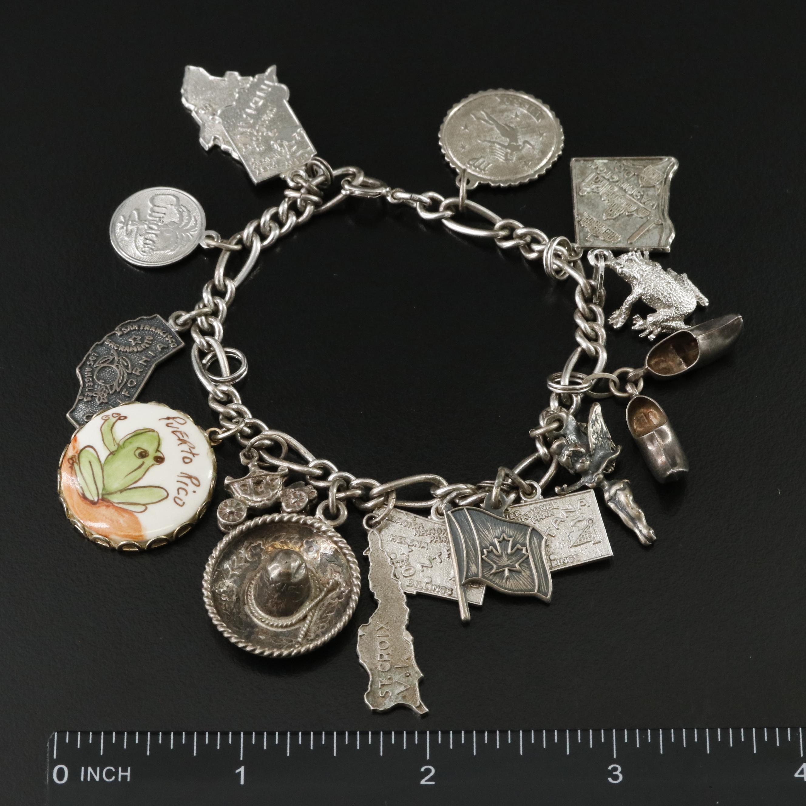 Vintage Sterling Travel Charm Bracelet