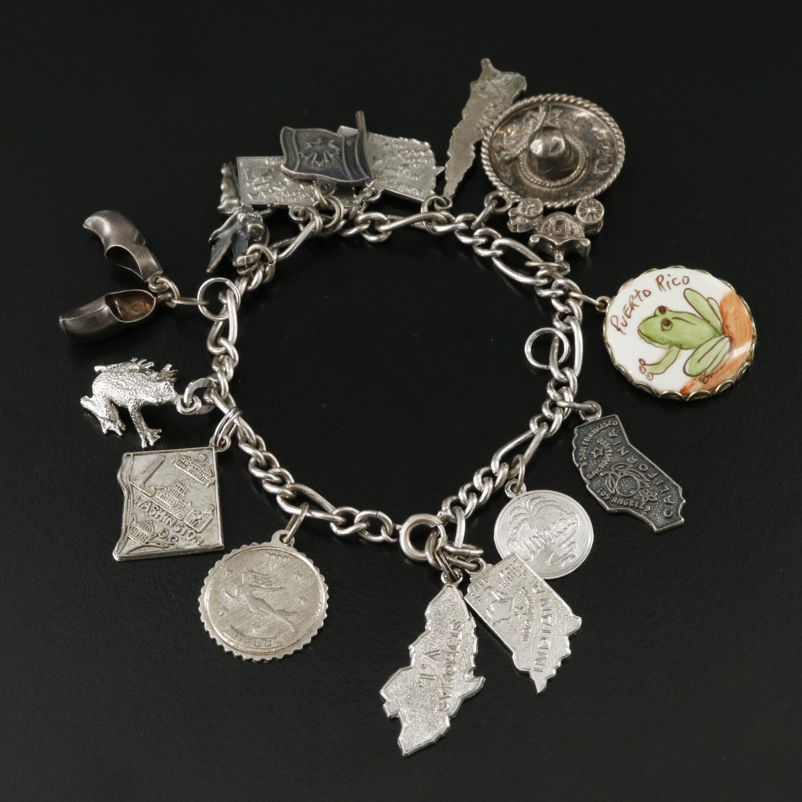Vintage Sterling Travel Charm Bracelet