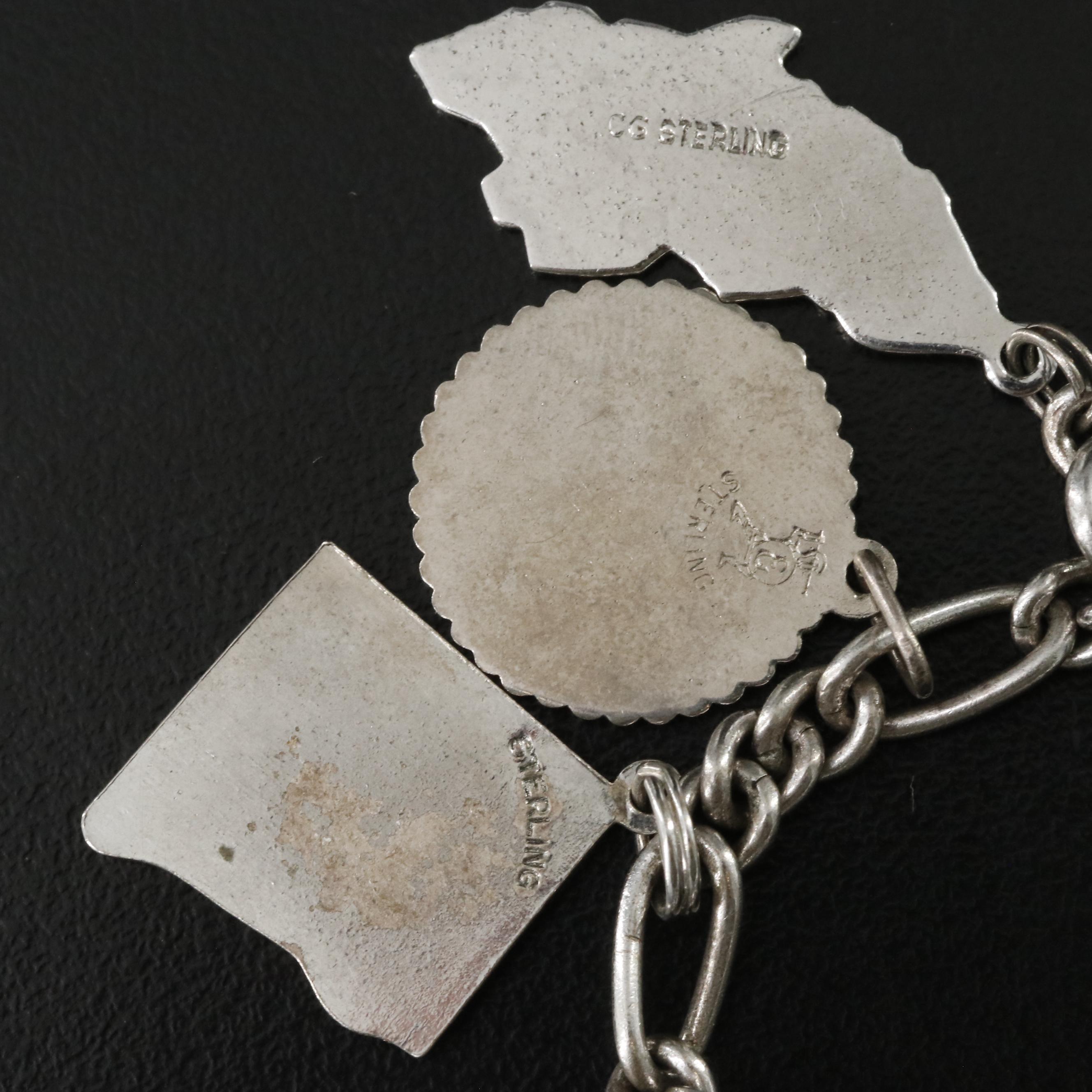 Vintage Sterling Travel Charm Bracelet