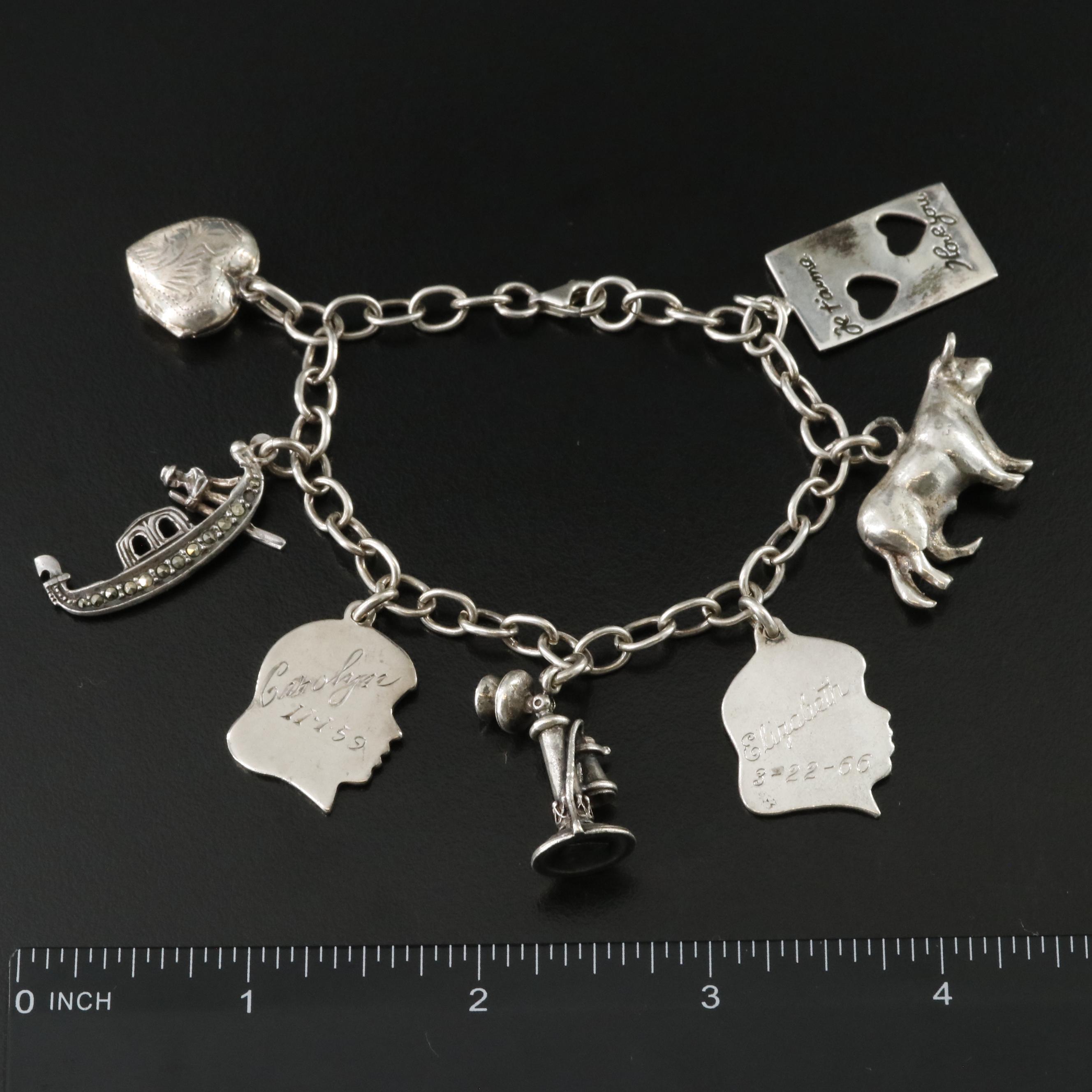 Sterling Charm Bracelet Including 835 Silver Marcasite Gondola