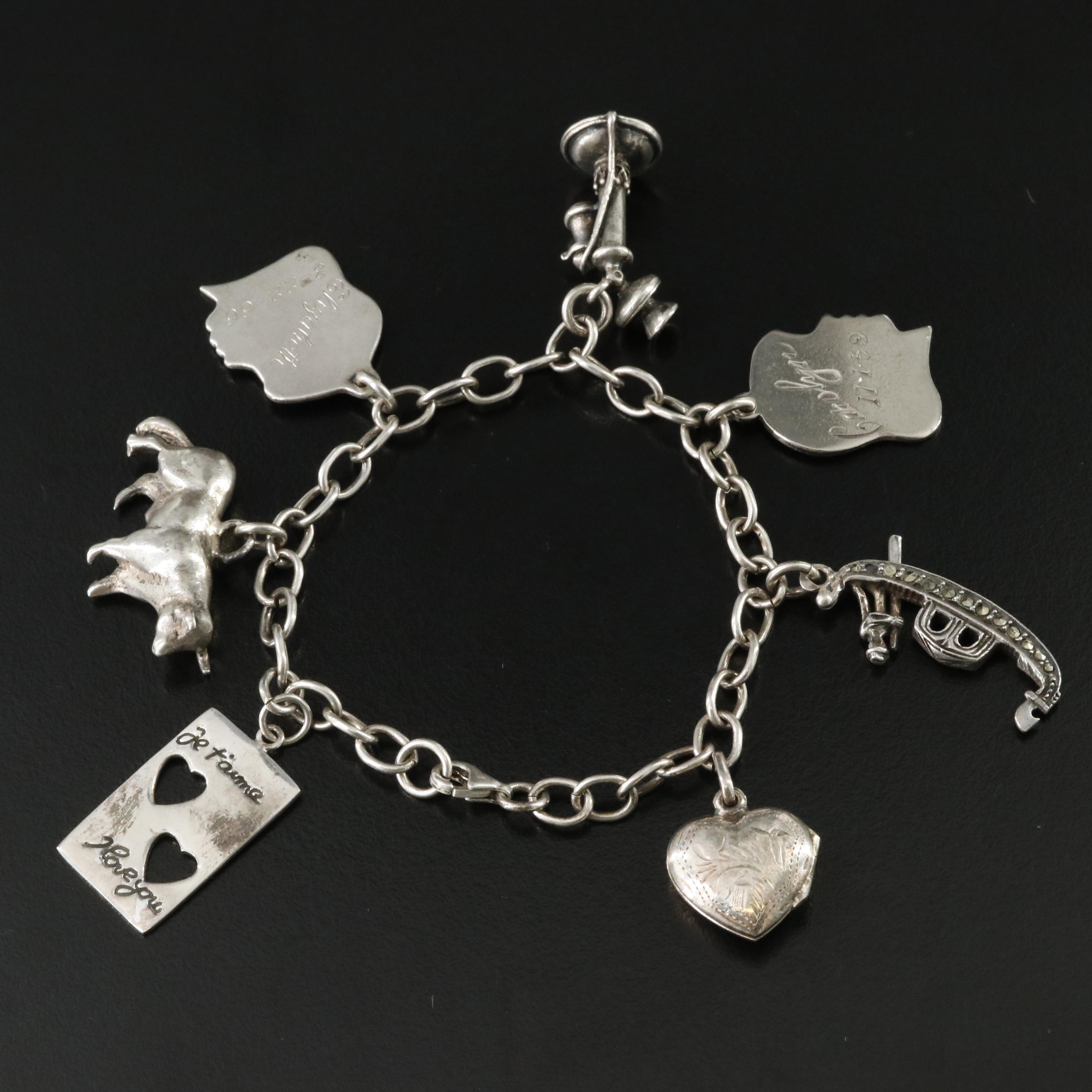 Sterling Charm Bracelet Including 835 Silver Marcasite Gondola
