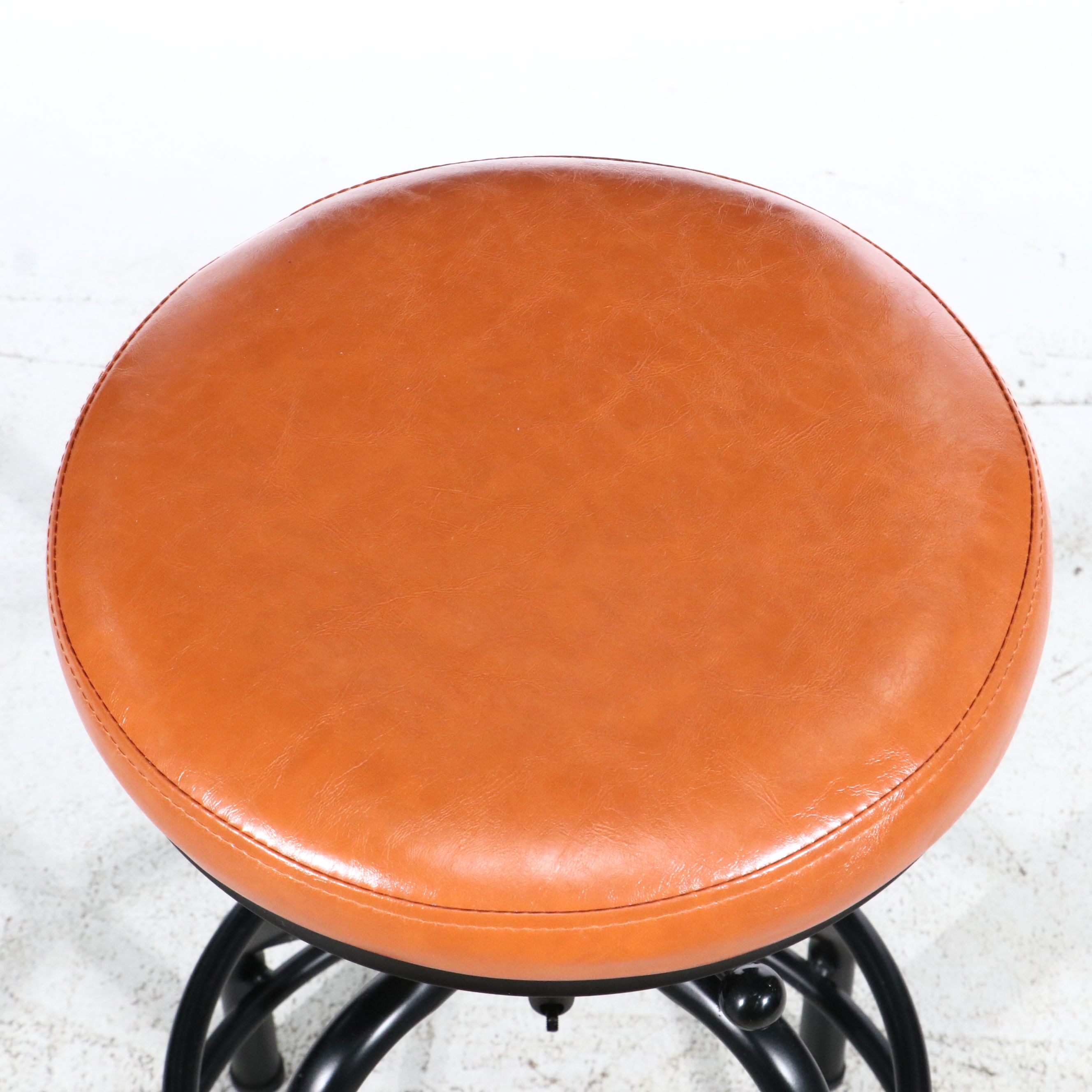 Industrial Style Orange Leather Barstool Pair