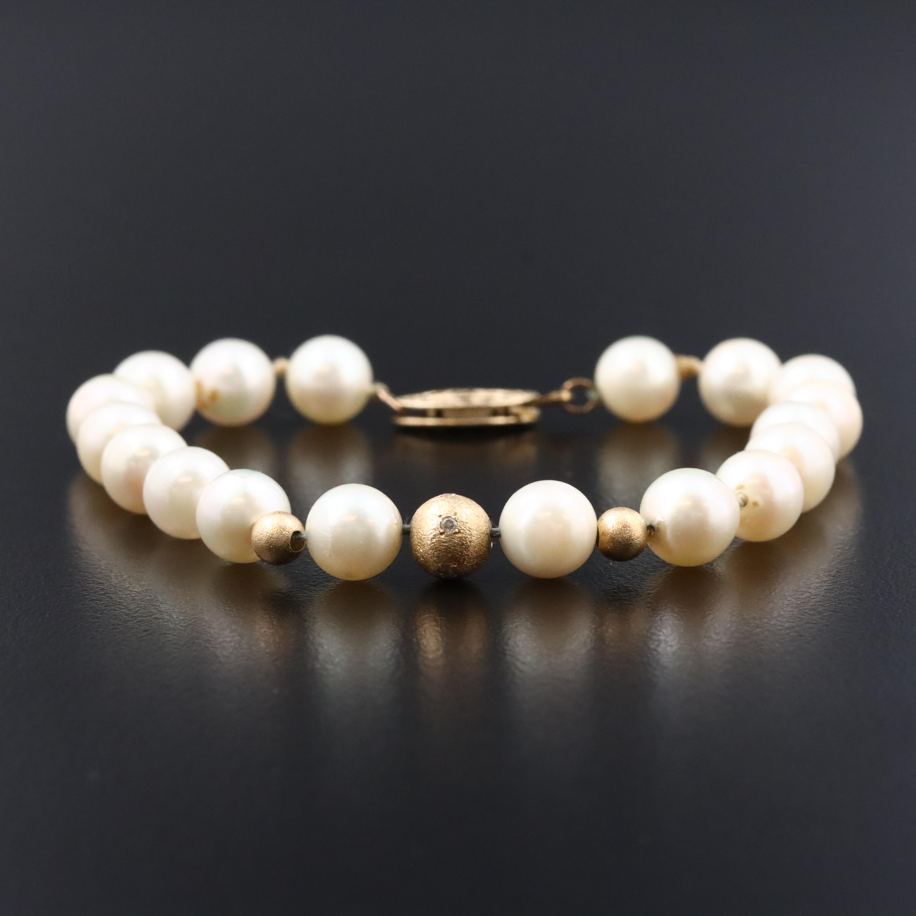 Pearl and 14K Diamond Accent Bead Bracelet with Gold-Filled Clasp