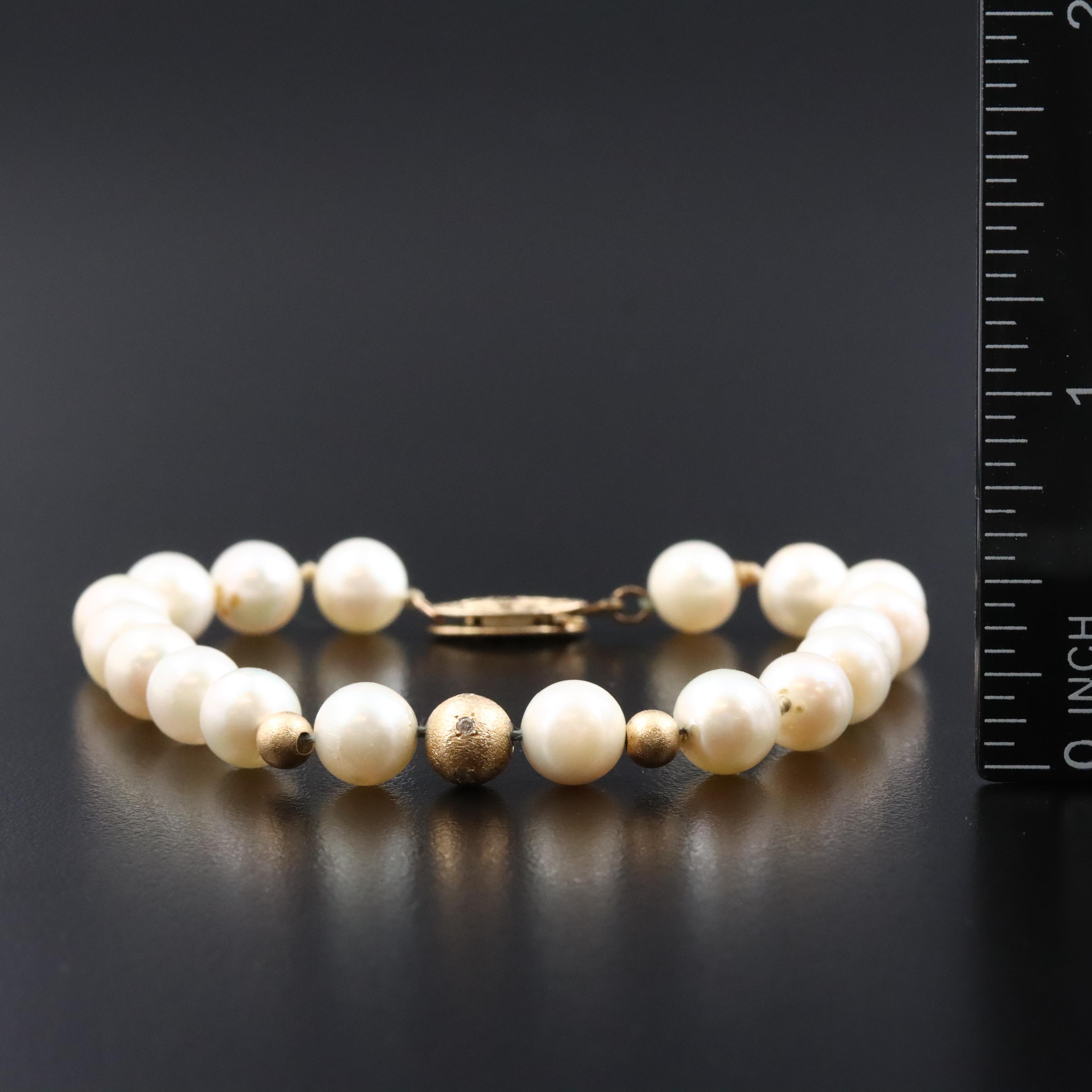 Pearl and 14K Diamond Accent Bead Bracelet with Gold-Filled Clasp