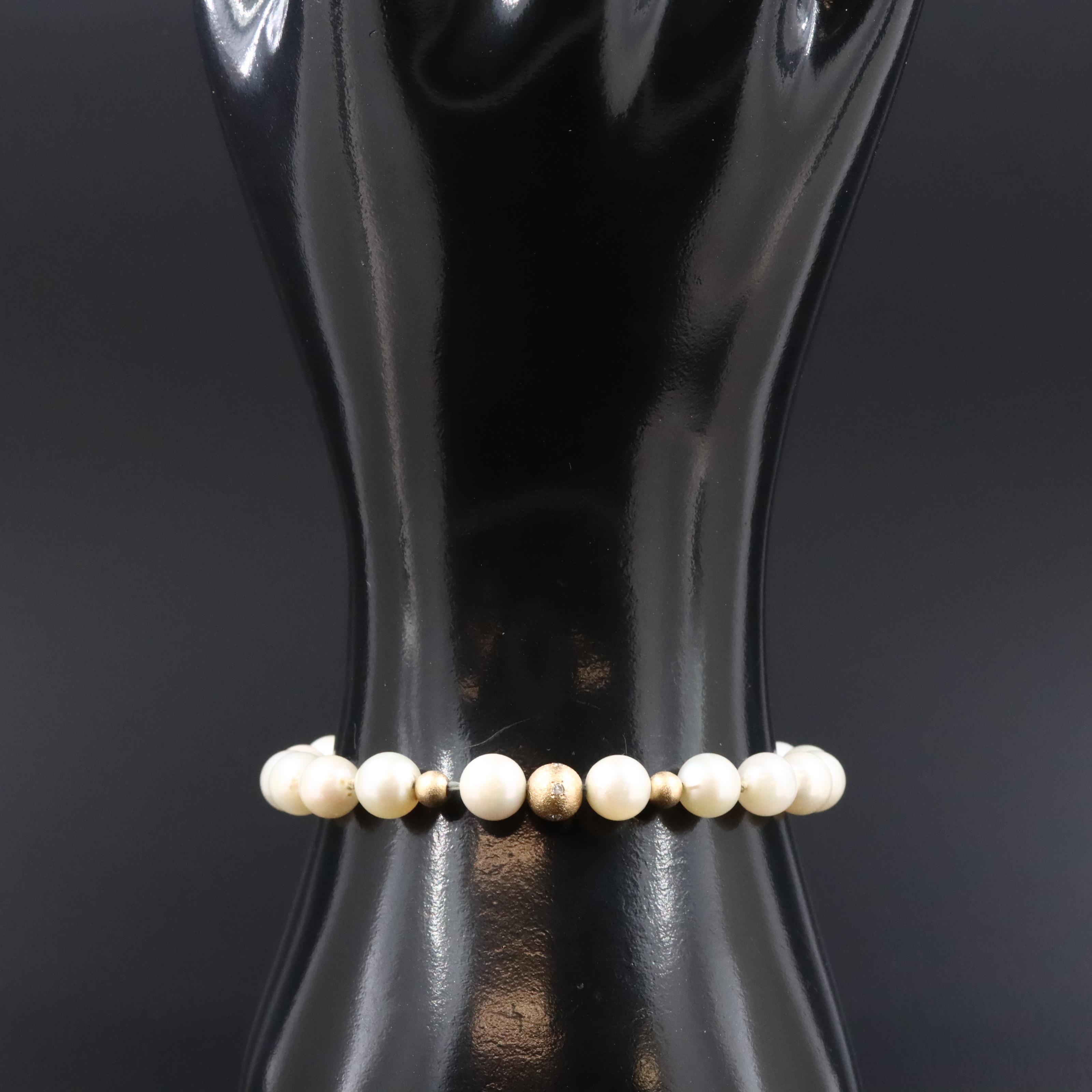 Pearl and 14K Diamond Accent Bead Bracelet with Gold-Filled Clasp