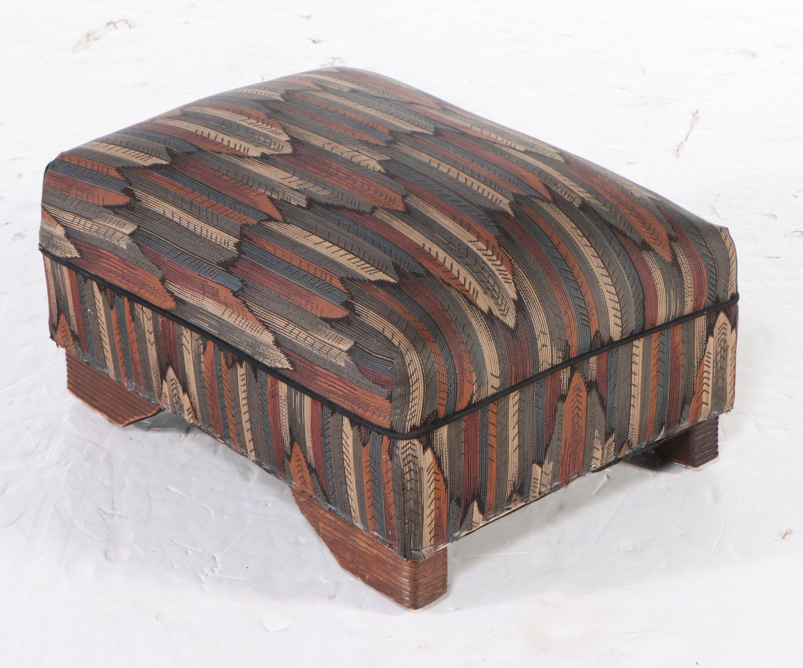 Mission Style Oak Side Chair with Upholstered Ottoman, 20th Century