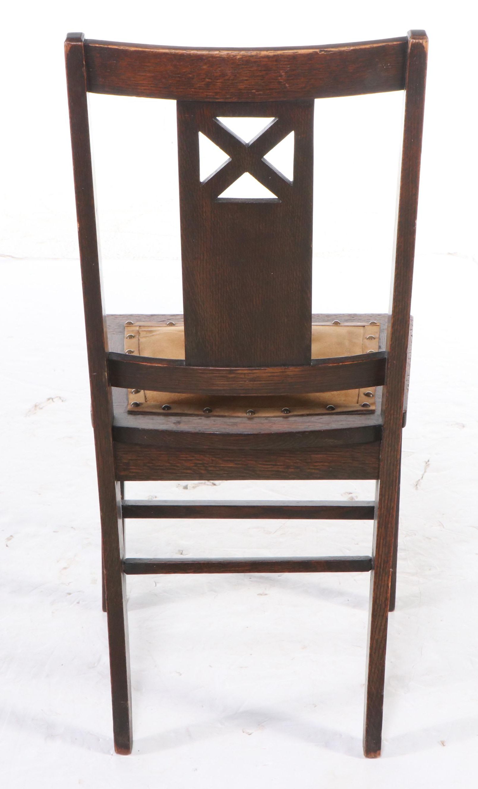 Mission Style Oak Side Chair with Upholstered Ottoman, 20th Century