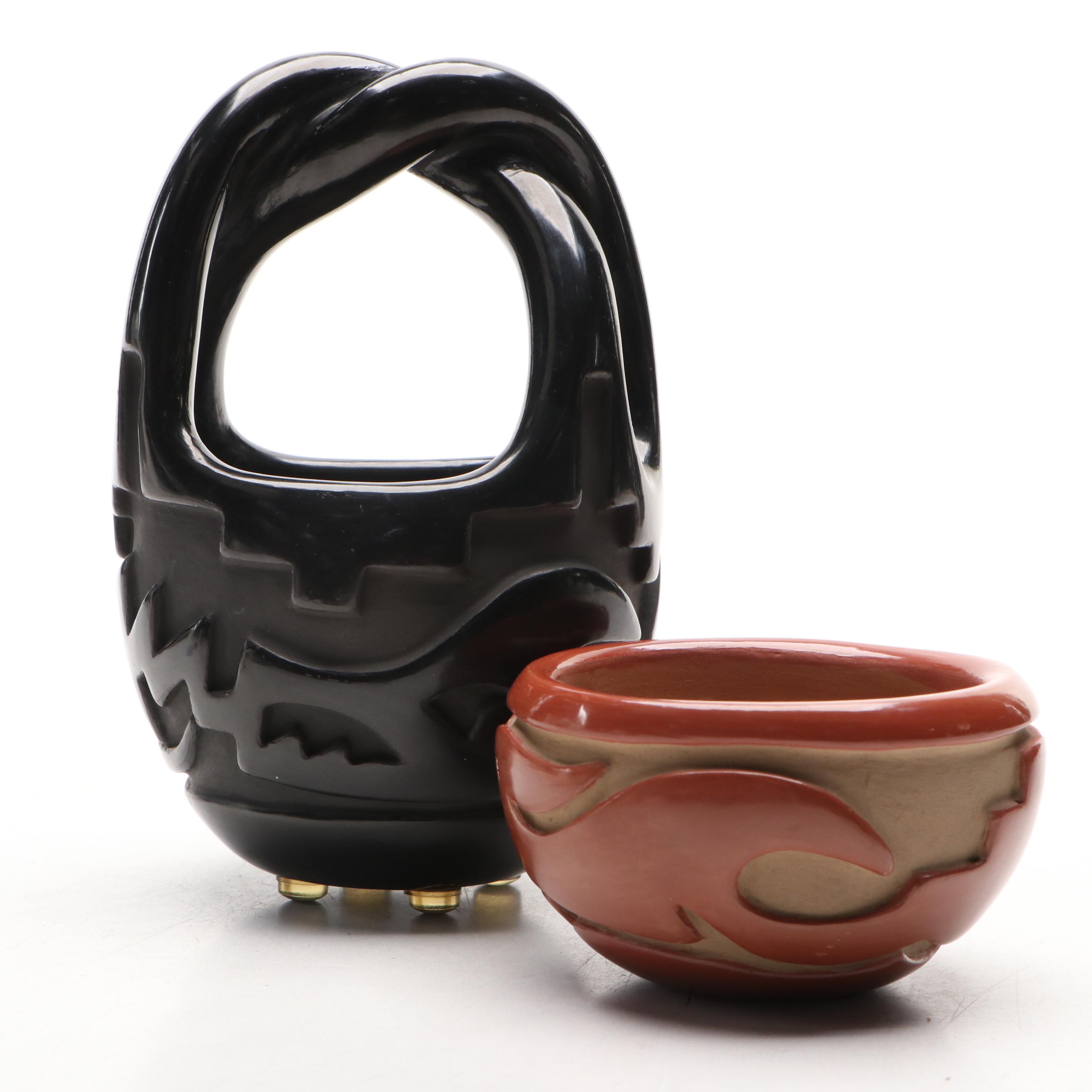 Madeline Naranjo and Linda Silva Santa Clara Pueblo Carved Pottery Bowls