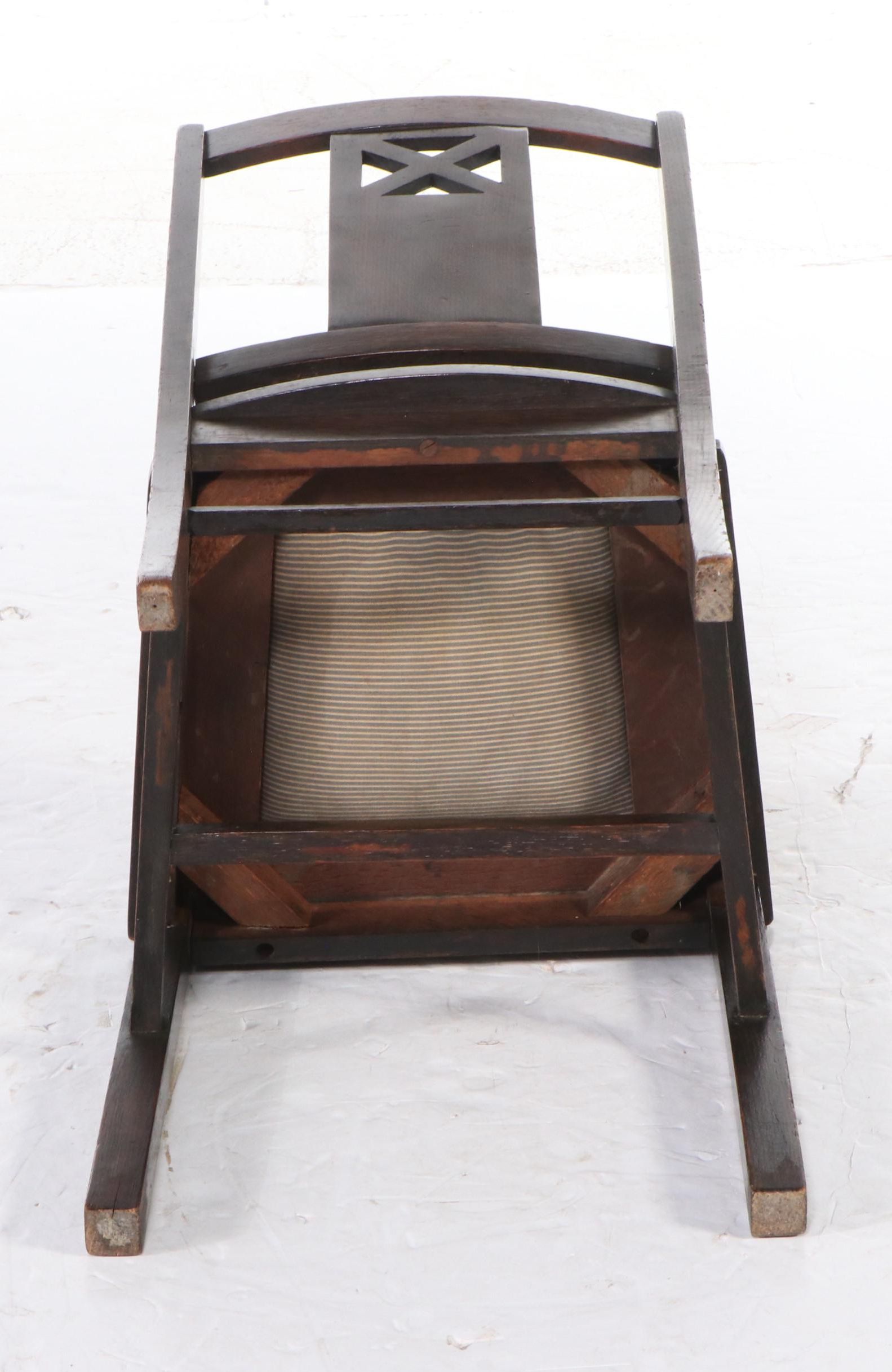 Mission Style Oak Side Chair with Upholstered Ottoman, 20th Century