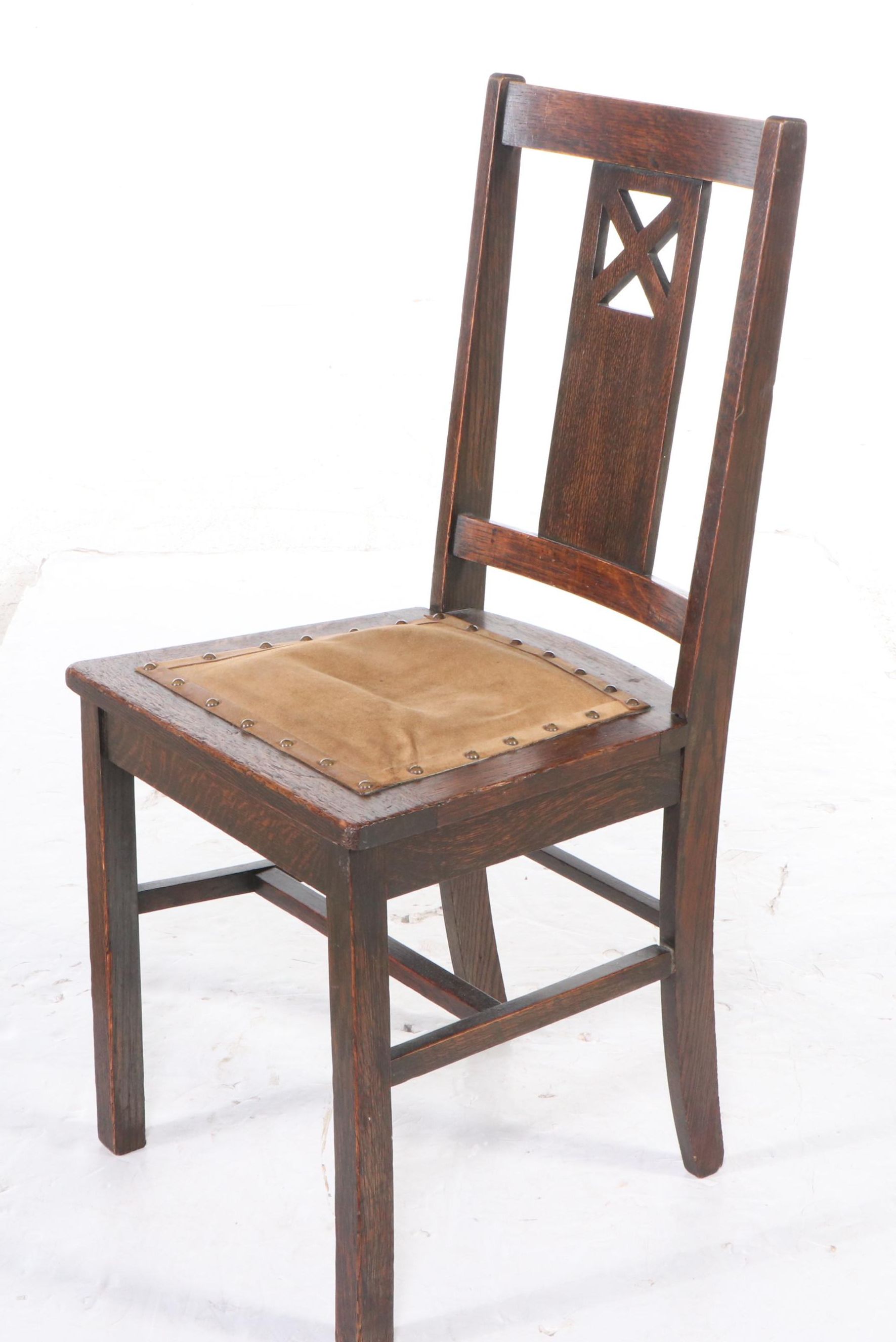 Mission Style Oak Side Chair with Upholstered Ottoman, 20th Century