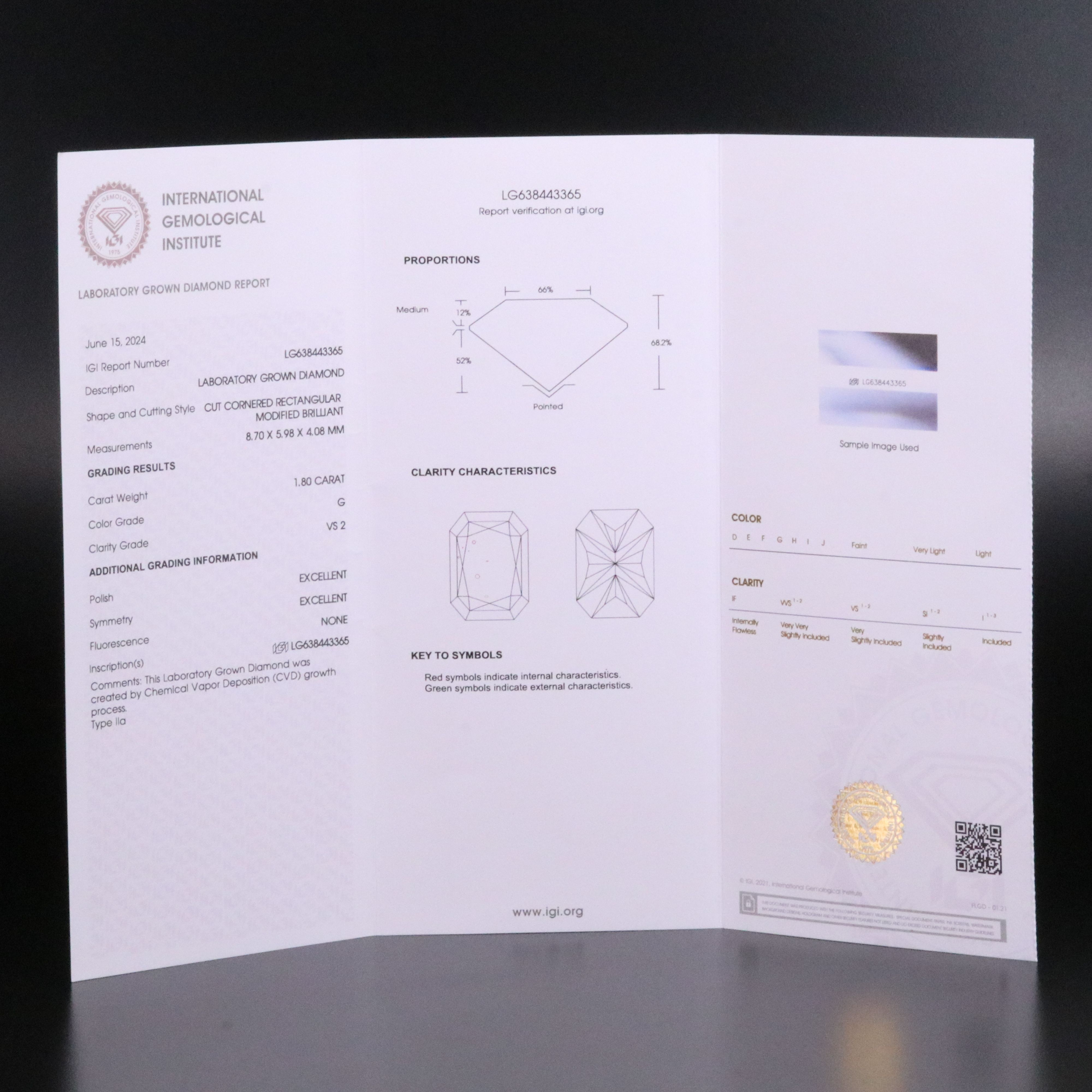 Loose 1.80 CT Lab Grown Diamond with IGI Report