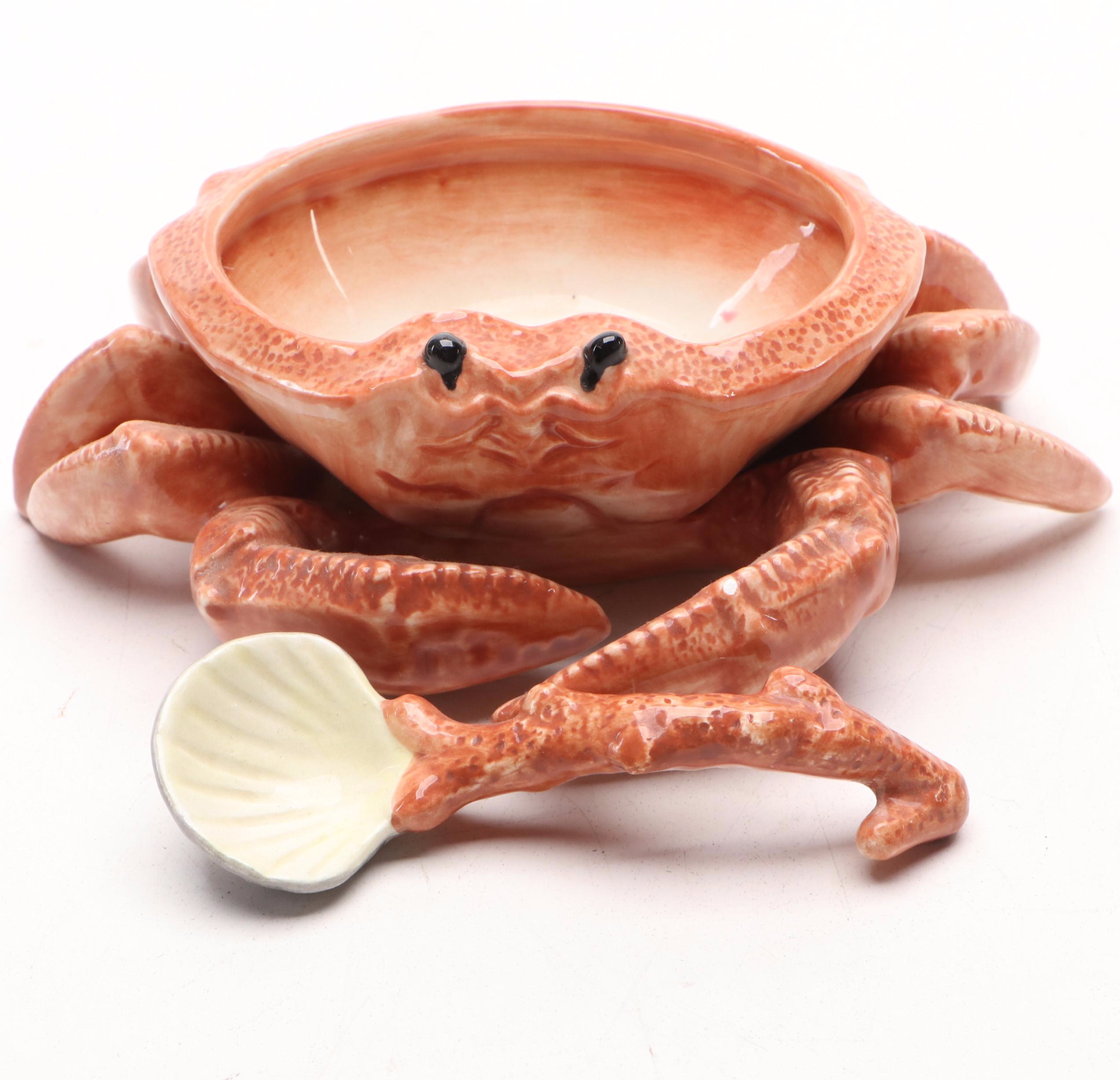Griffen, Smith & Hill Etruscan Majolica Leaf Bowl with Crab Condiment Server