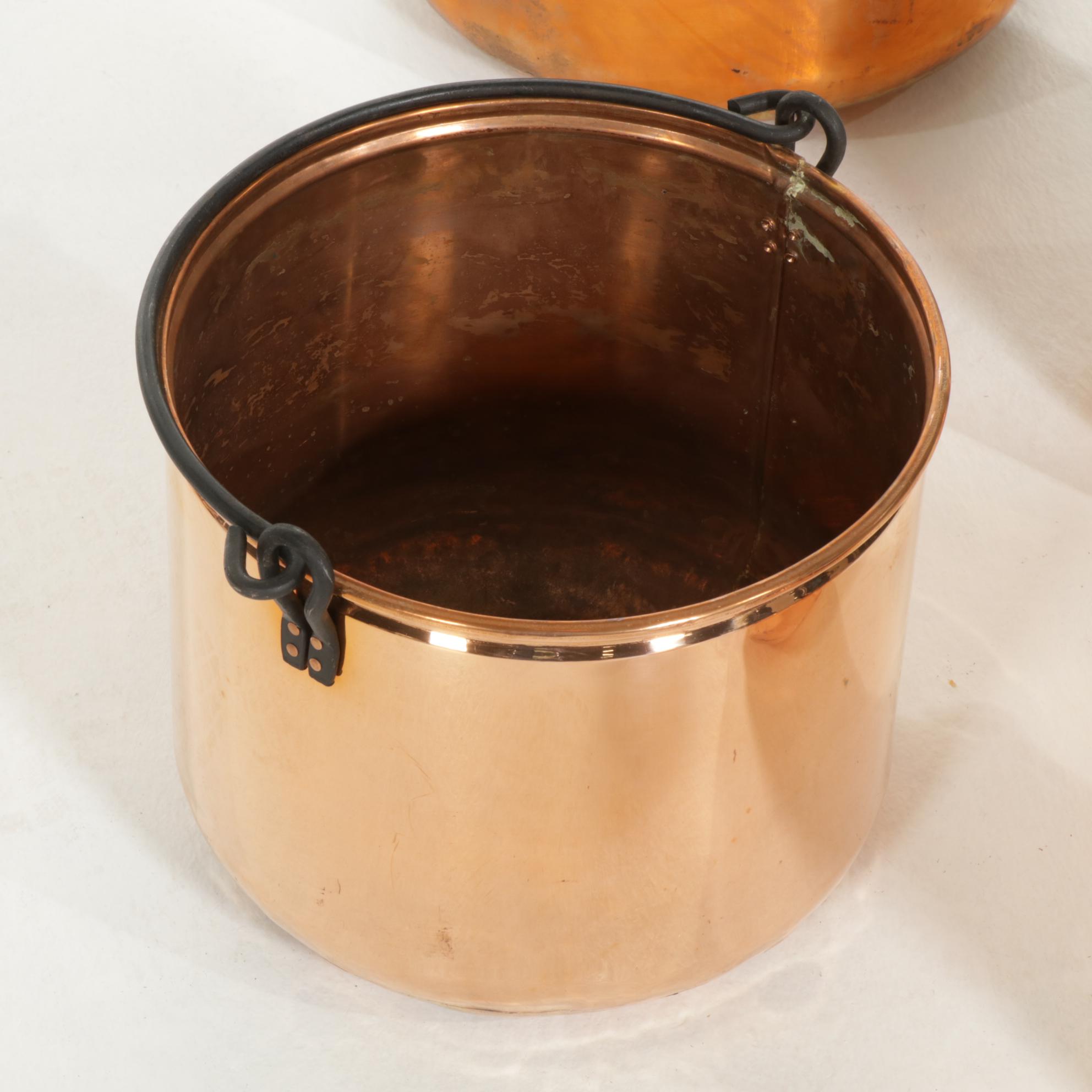 Victorian Style Graduated and Footed  Copper Buckets, 20th Century