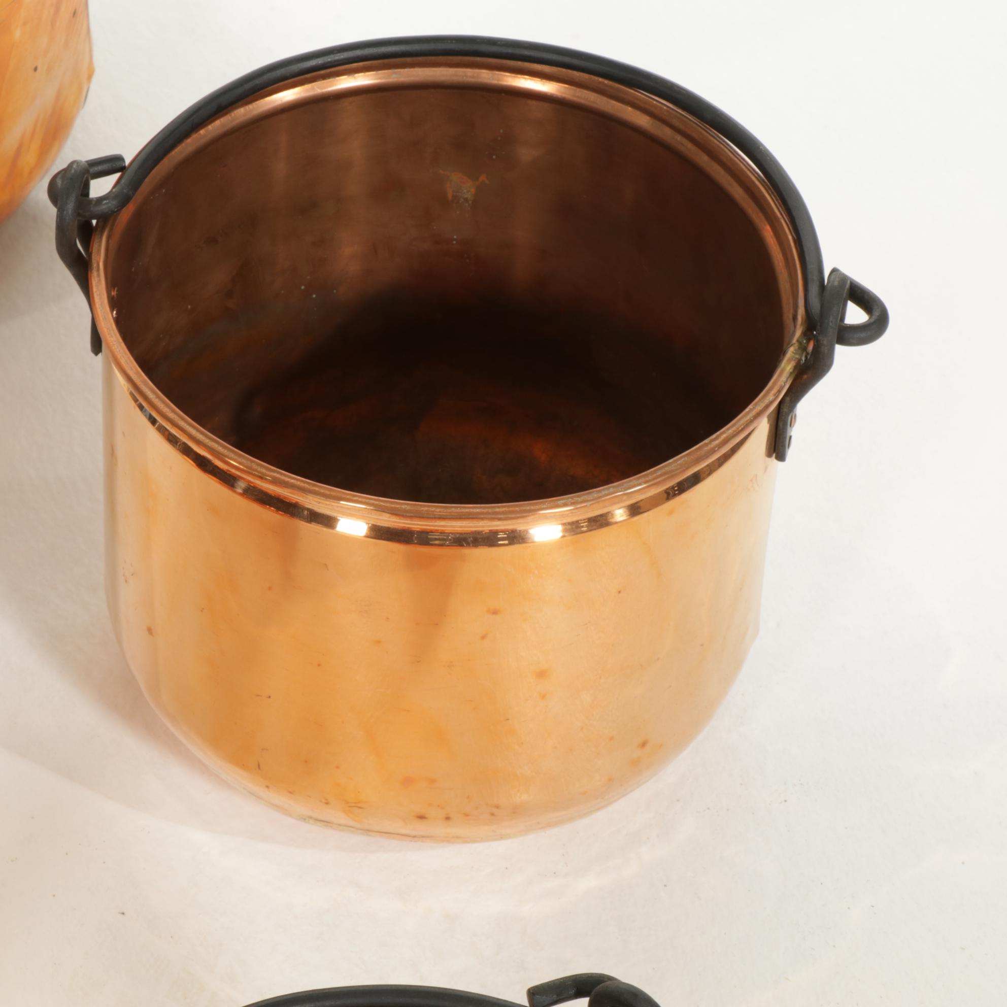 Victorian Style Graduated and Footed  Copper Buckets, 20th Century