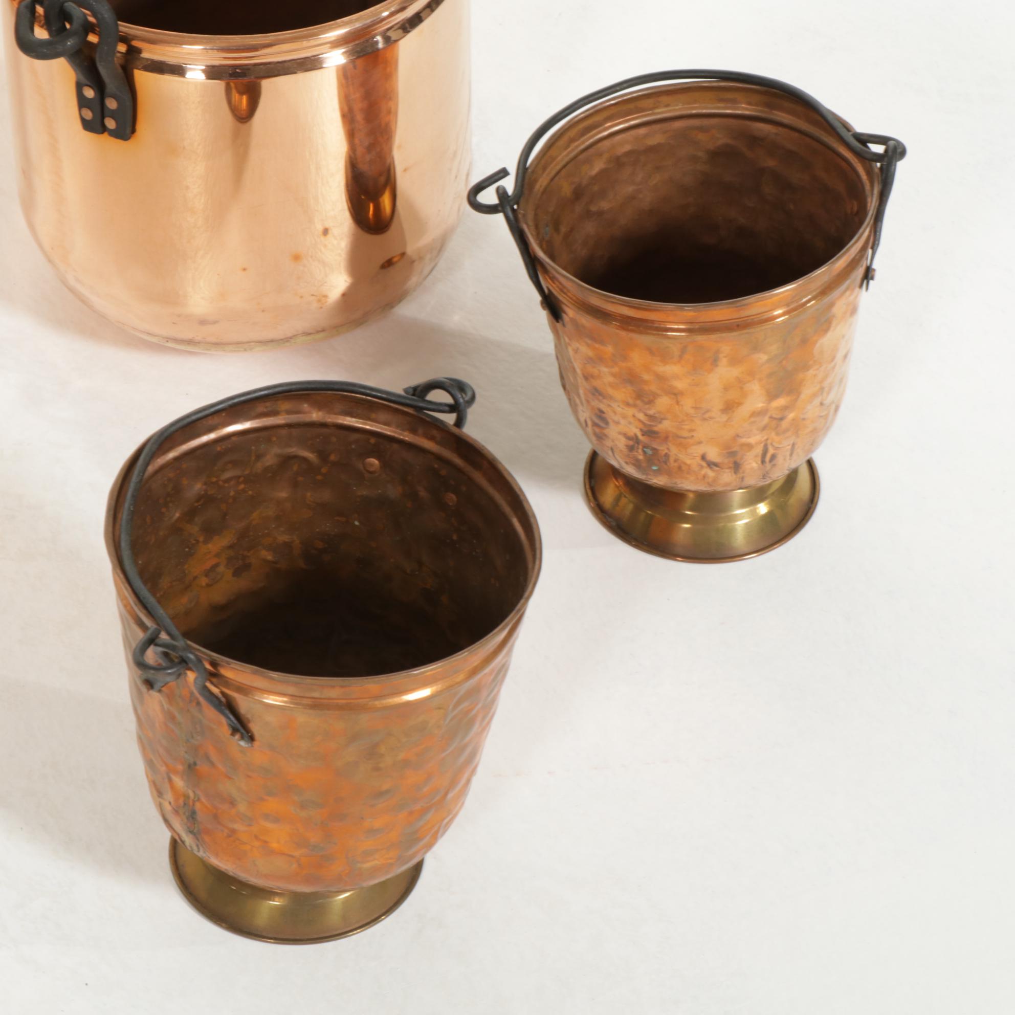 Victorian Style Graduated and Footed  Copper Buckets, 20th Century