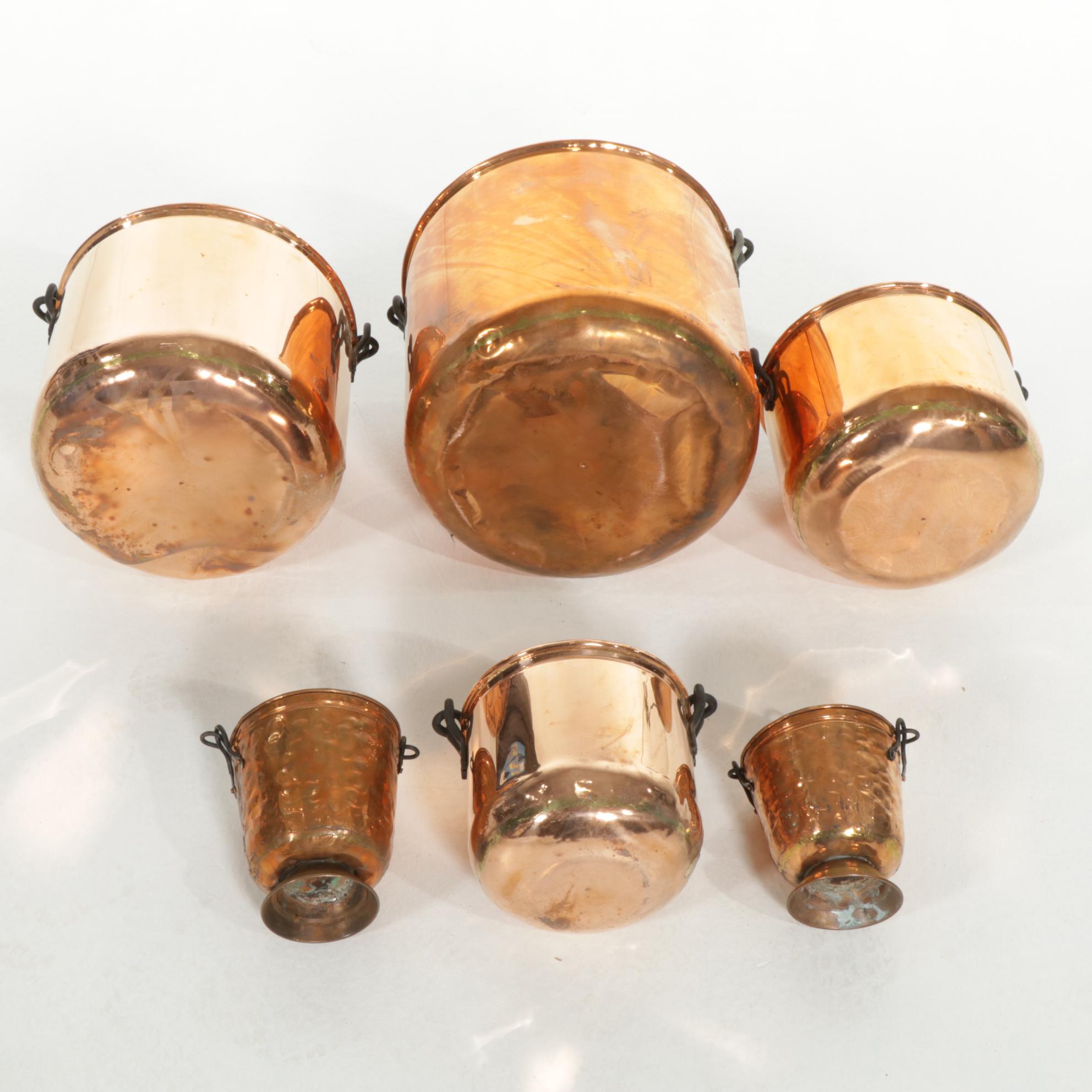 Victorian Style Graduated and Footed  Copper Buckets, 20th Century