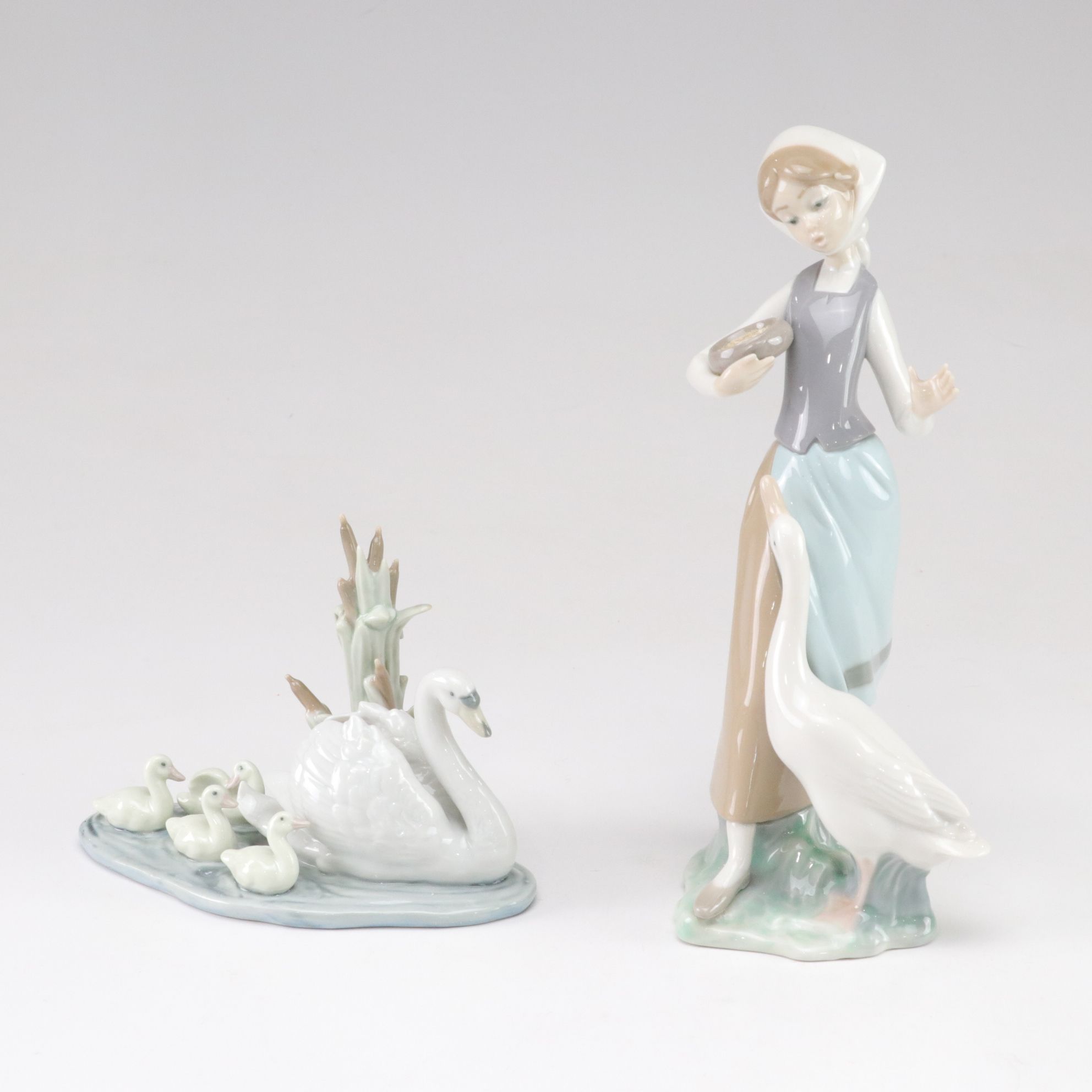 Lladró "Follow Me" and "Girl with Ducks" Porcelain Figurines