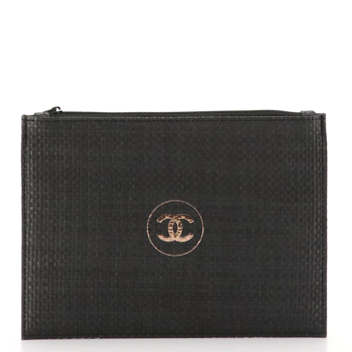 Chanel Beauté Promotional CC Zip Pouch in Black Woven Paper, With Box