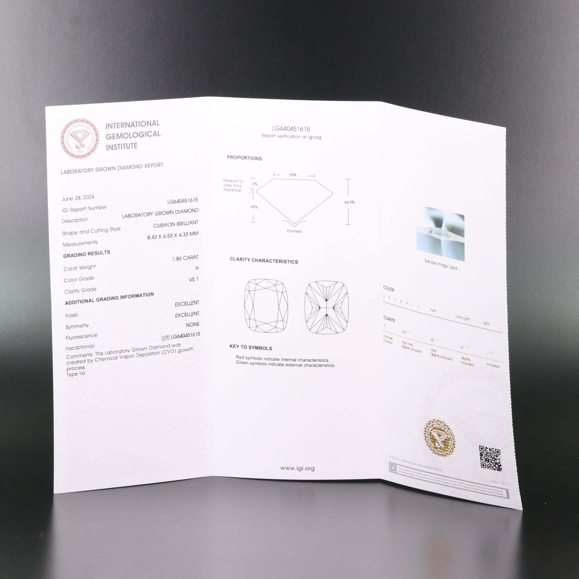 Loose 1.86 CT Lab Grown Diamond with IGI Report