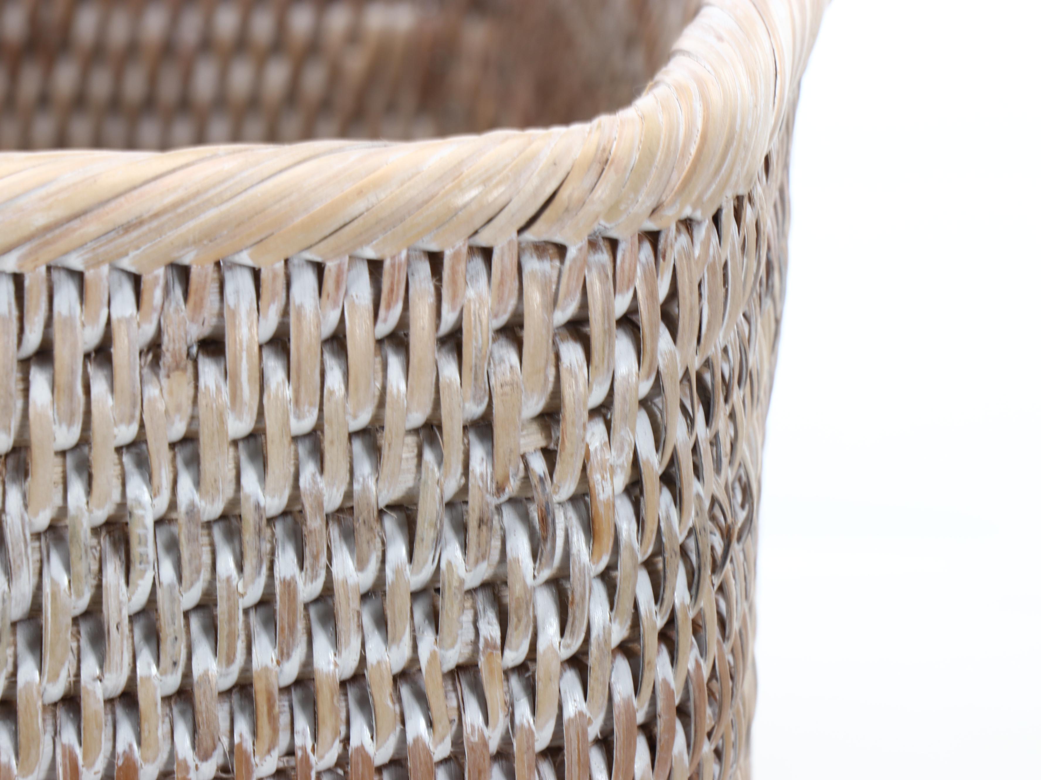 White Washed Split Reed Storage Basket