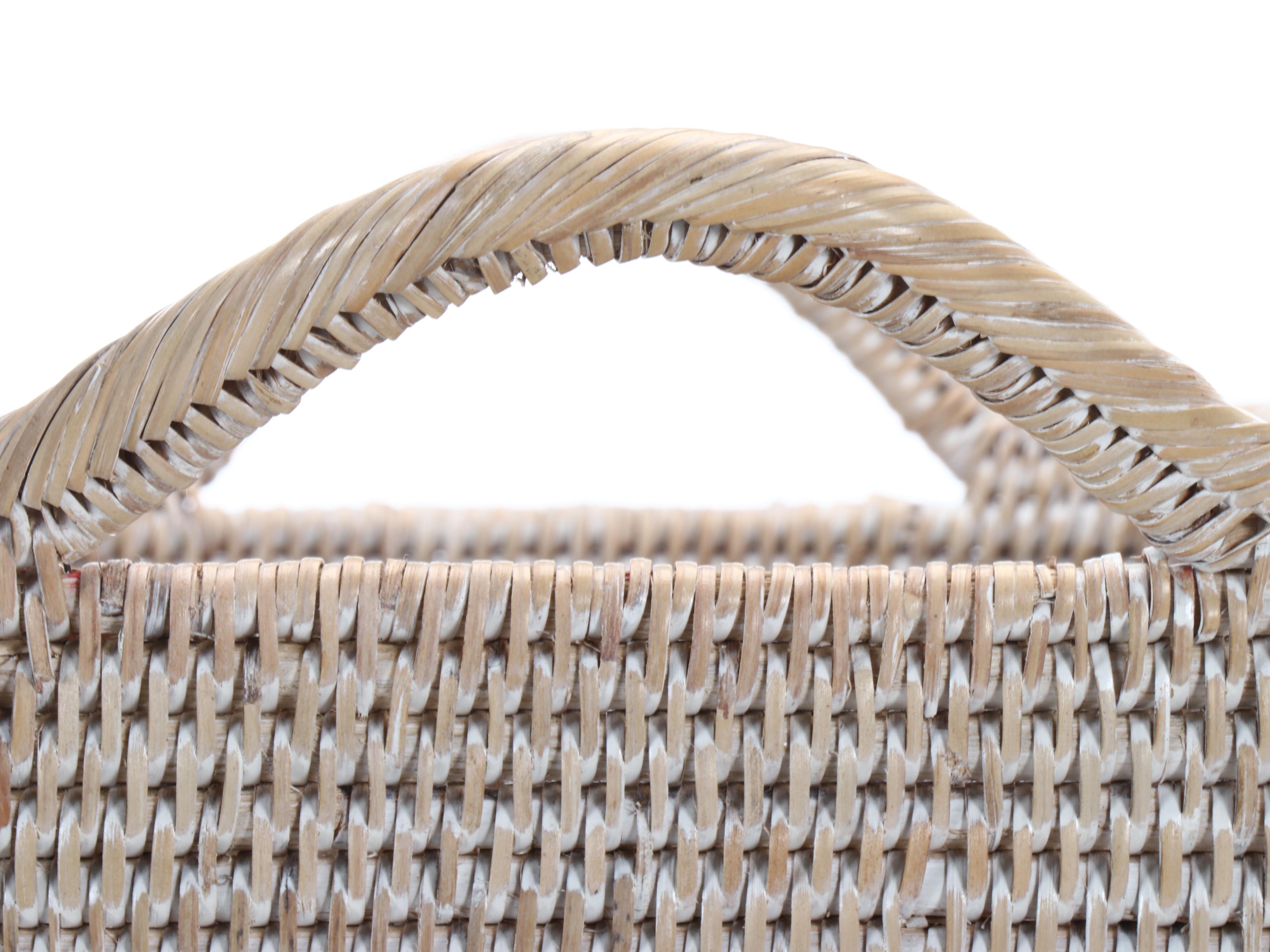 White Washed Split Reed Storage Basket