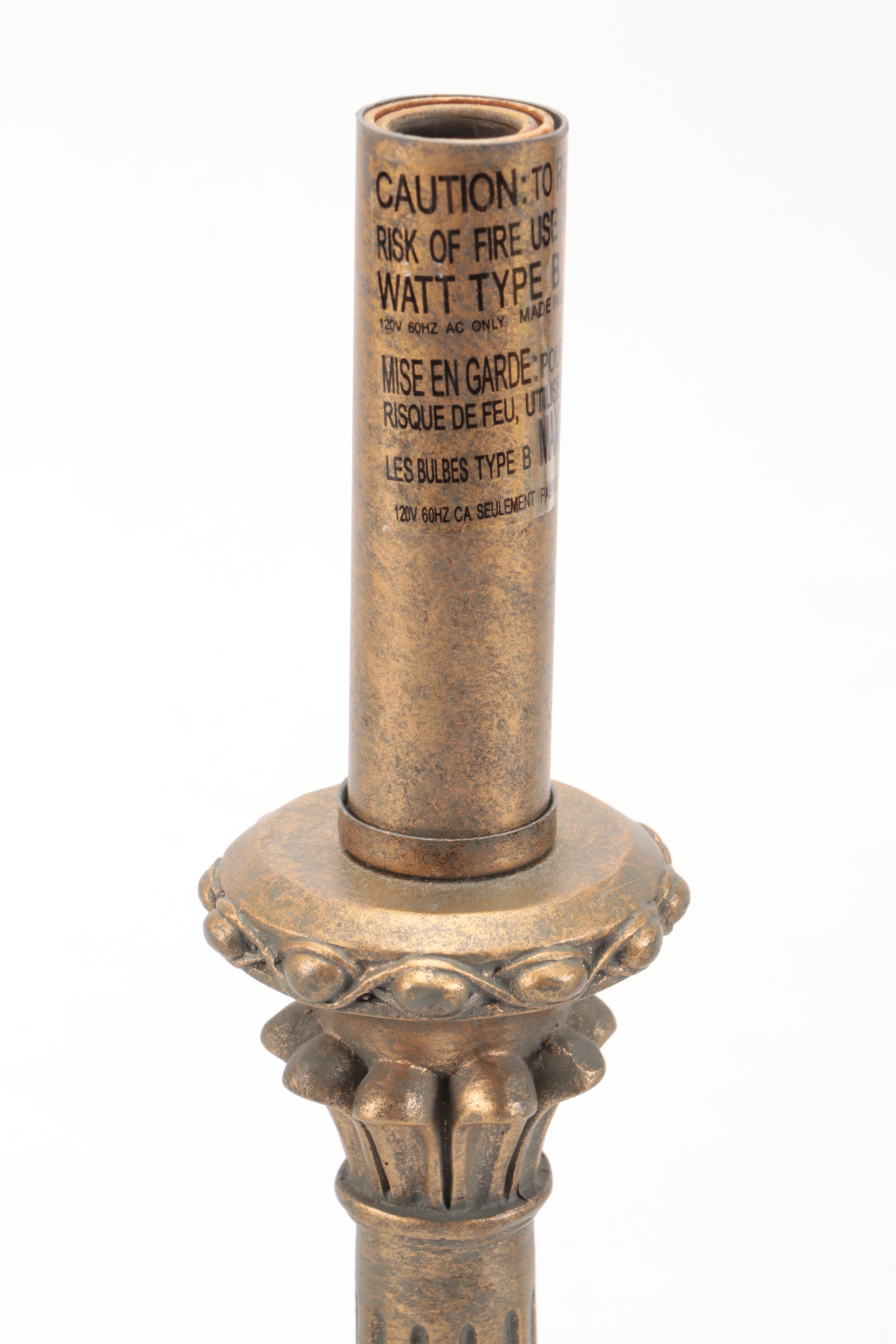 Three Distressed Wood Finish Candlestick and Baluster Table Lamps, Silk Shades