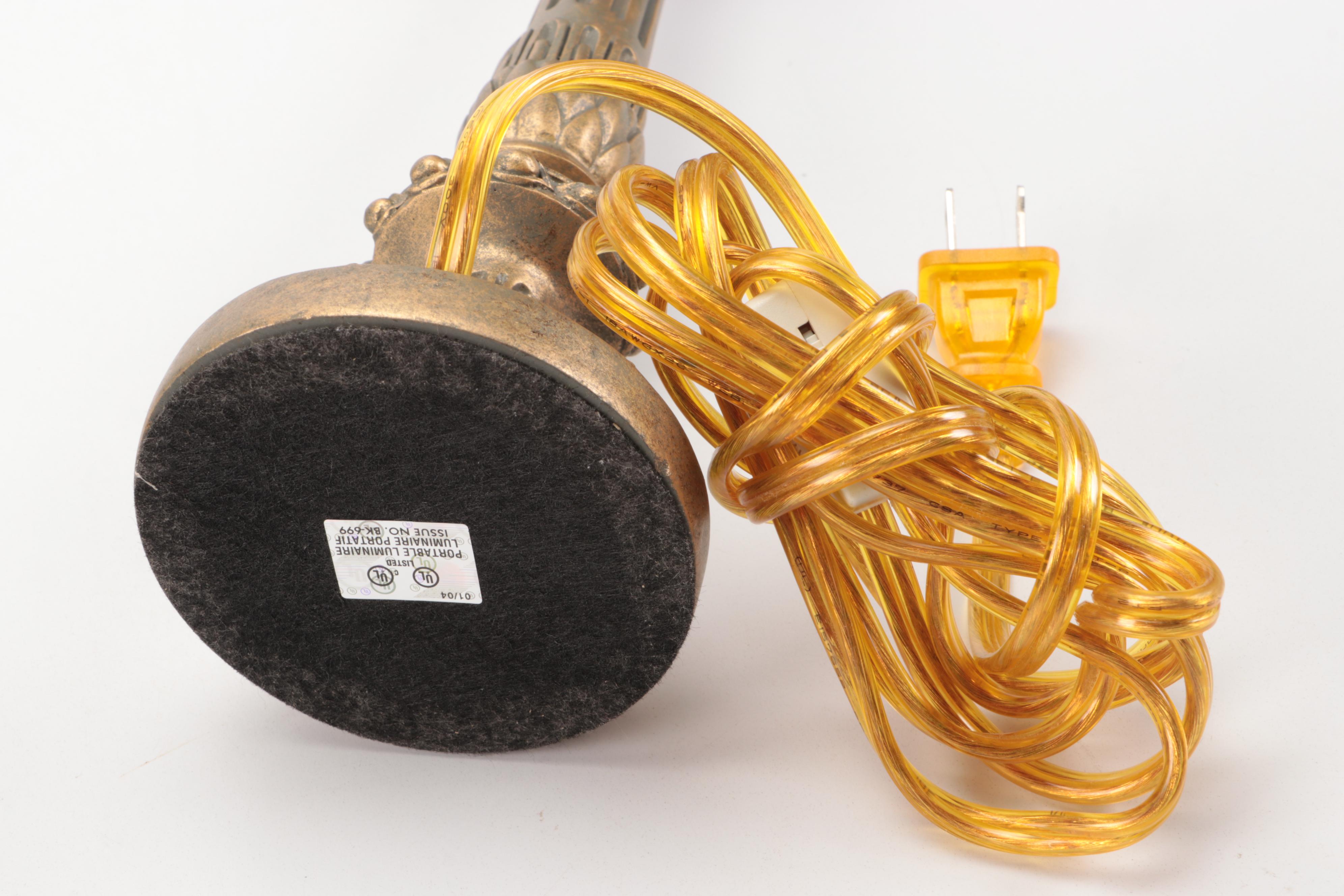 Three Distressed Wood Finish Candlestick and Baluster Table Lamps, Silk Shades