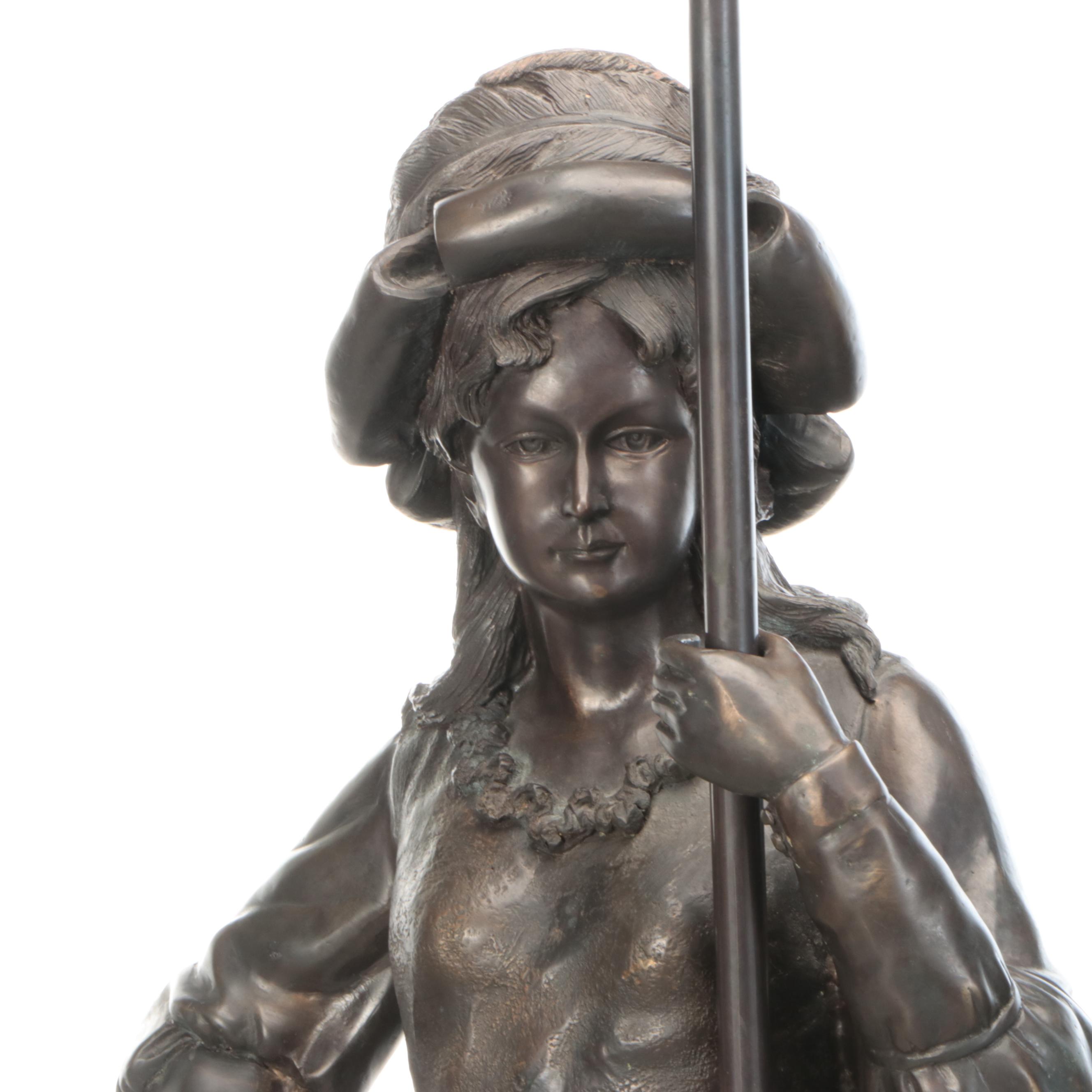Mathurin Moreau Style Bronze Girl with Spear Sculpture
