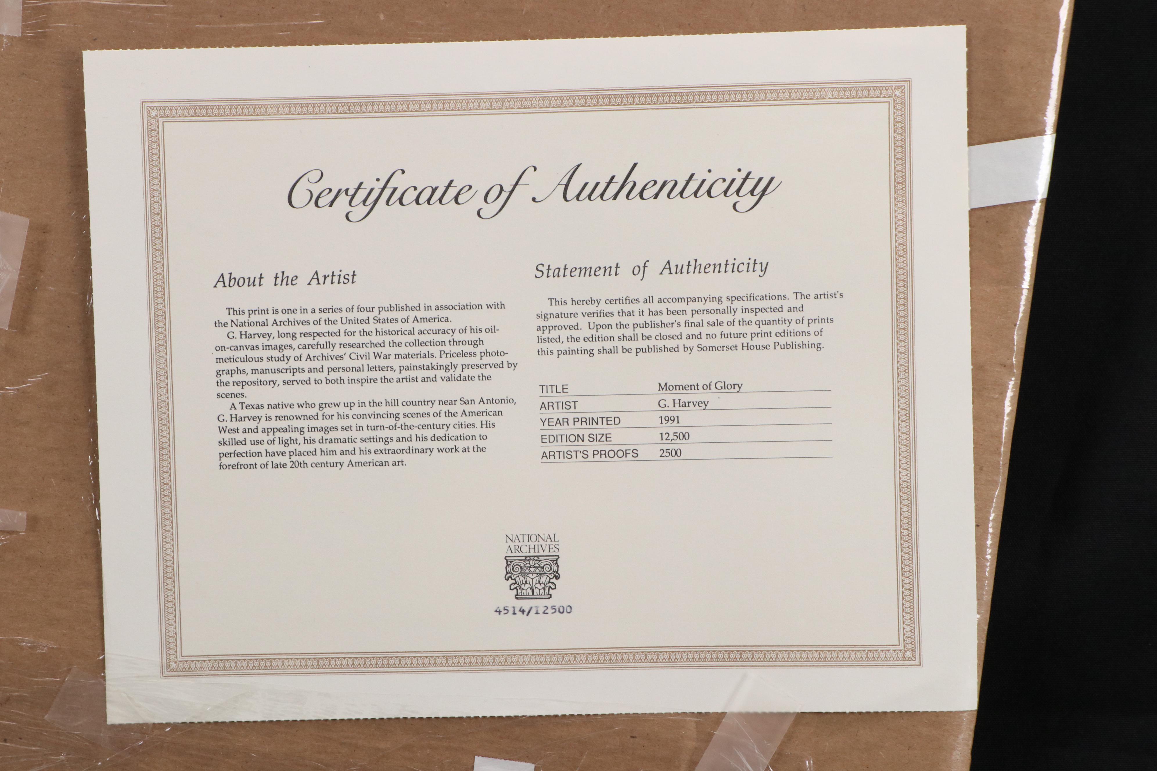 G. Harvey Civil War Offset Lithograph "Moment of Glory," 1991