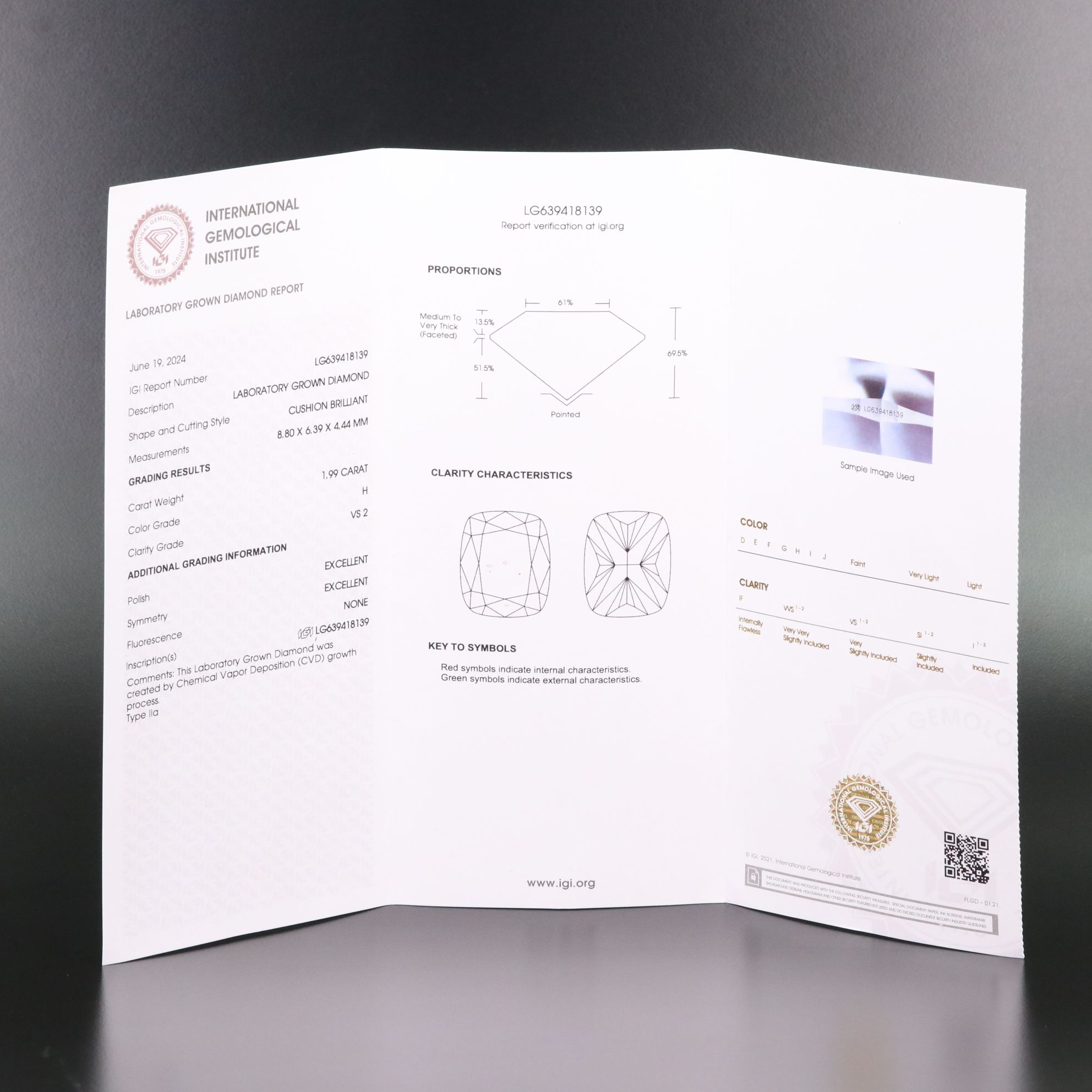 Loose 1.99 CT Lab Grown Diamond with IGI Report