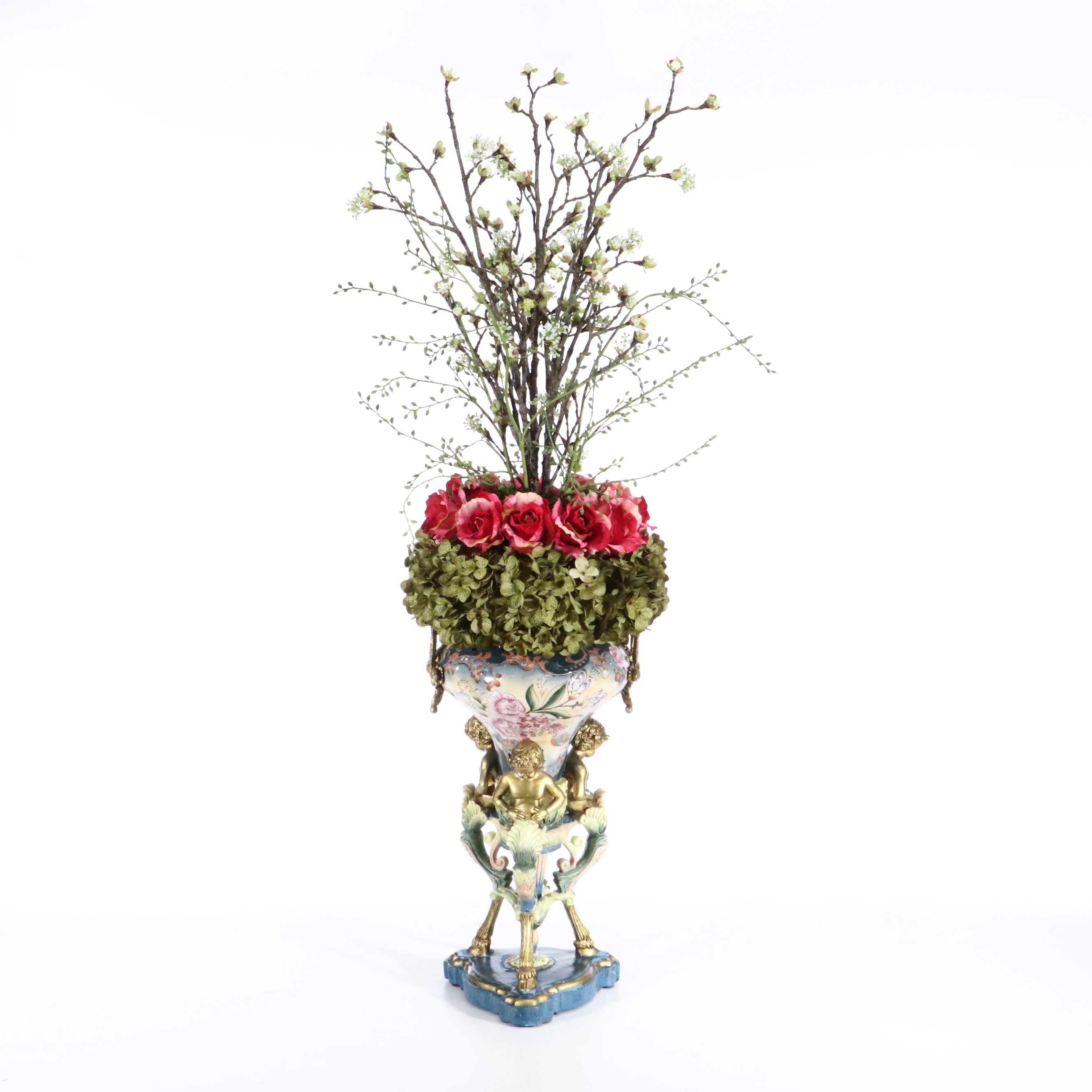 Artificial Roses and Other Plants with Rococo Style Vases