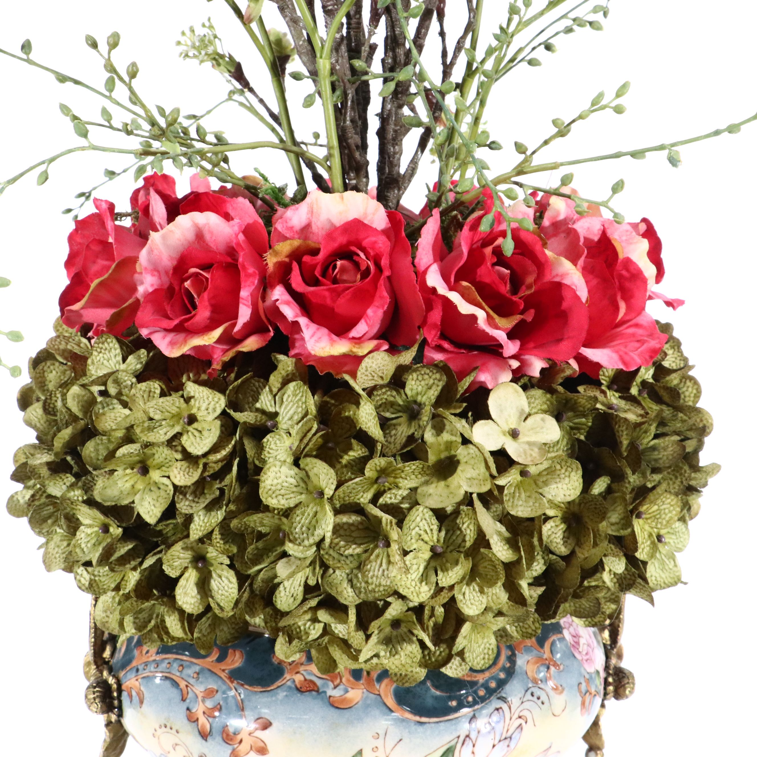Artificial Roses and Other Plants with Rococo Style Vases