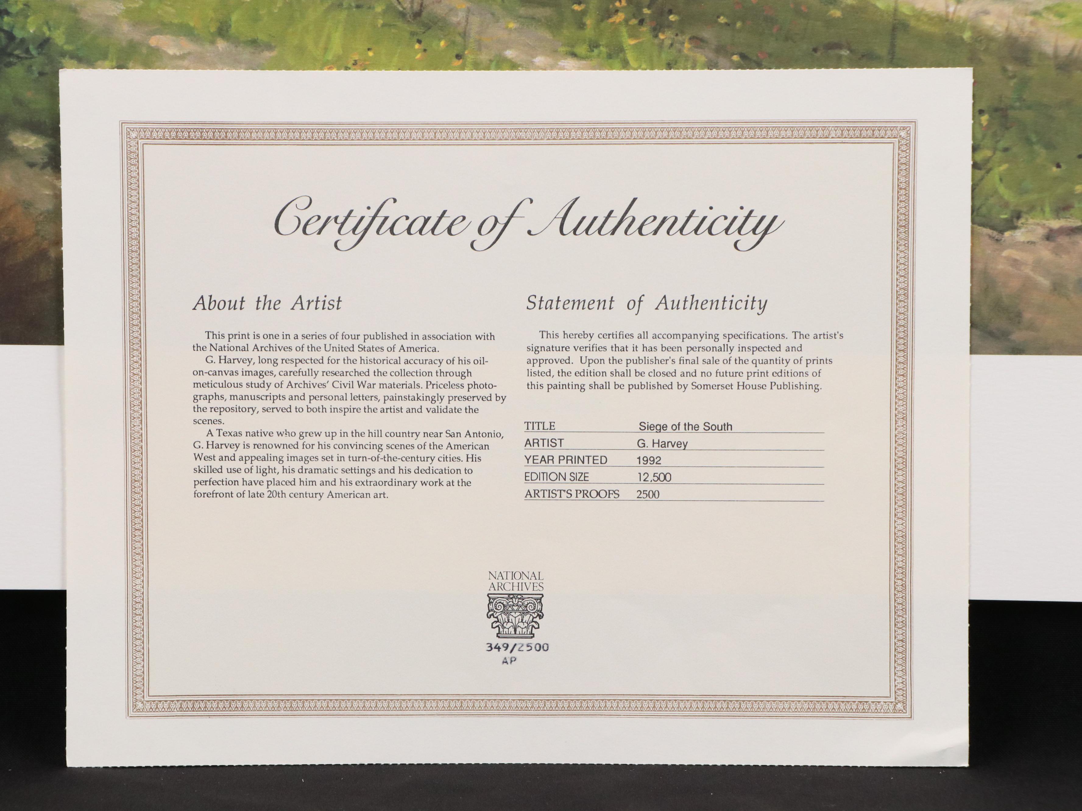 G. Harvey Civil War Offset Lithograph "Siege of the South," 1992