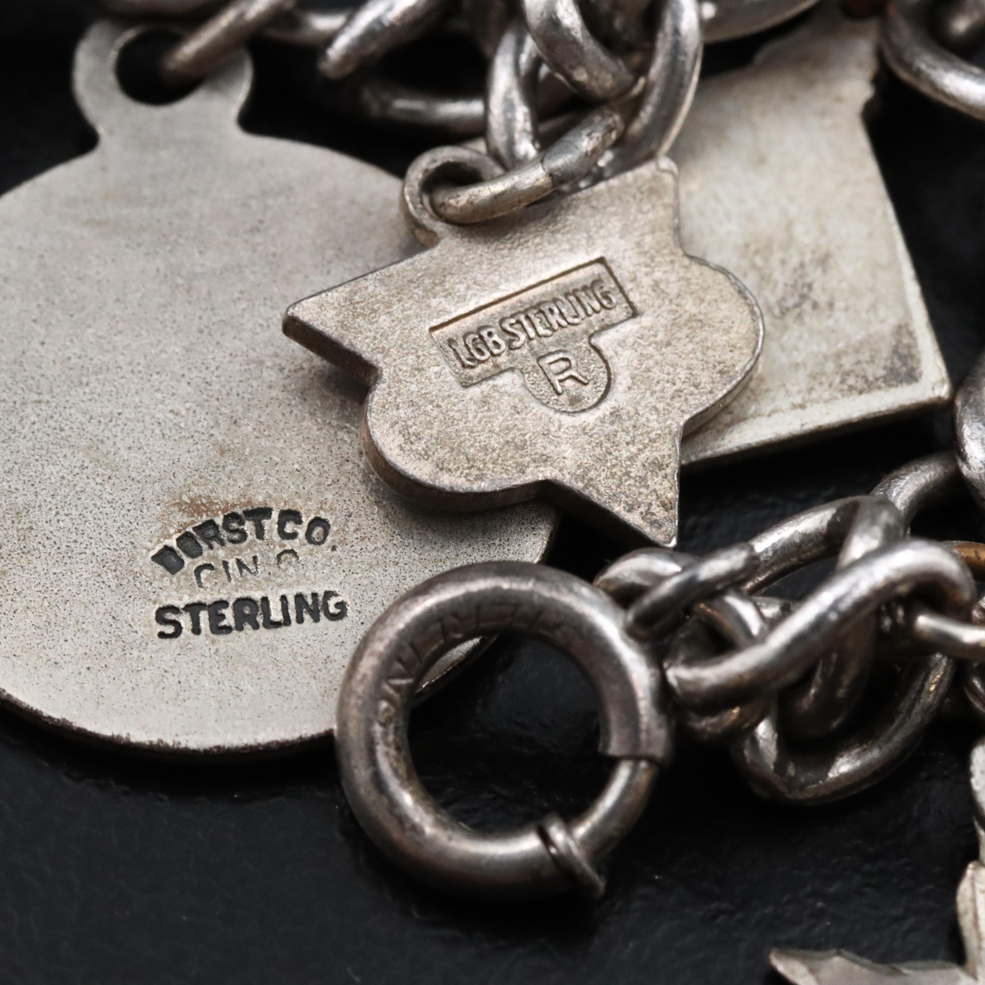 Vintage Charm Bracelet Featuring Sterling, Cincinnati and Travel Charms