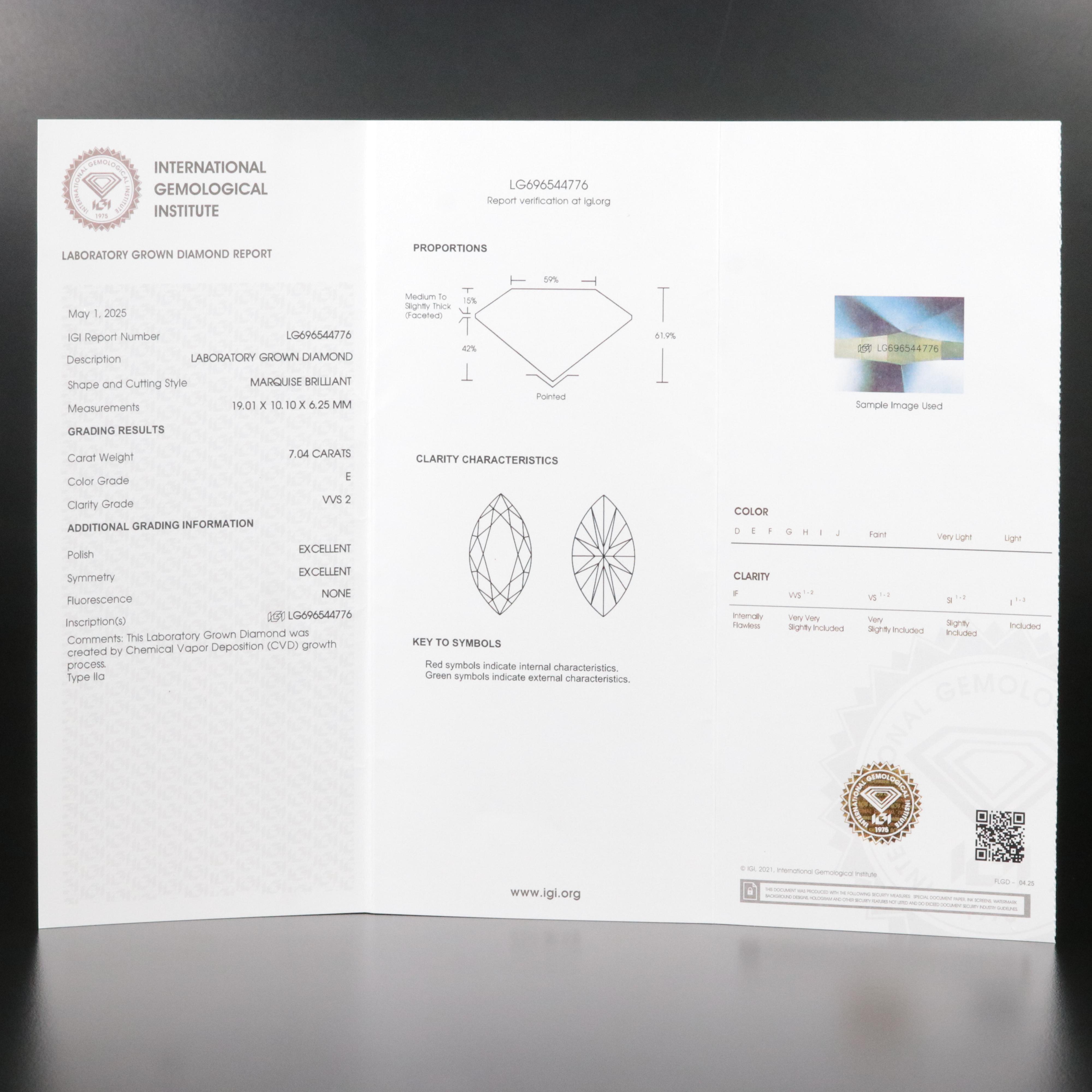 Platinum 7.59 CTW Lab Grown Diamond Ring with IGI Report