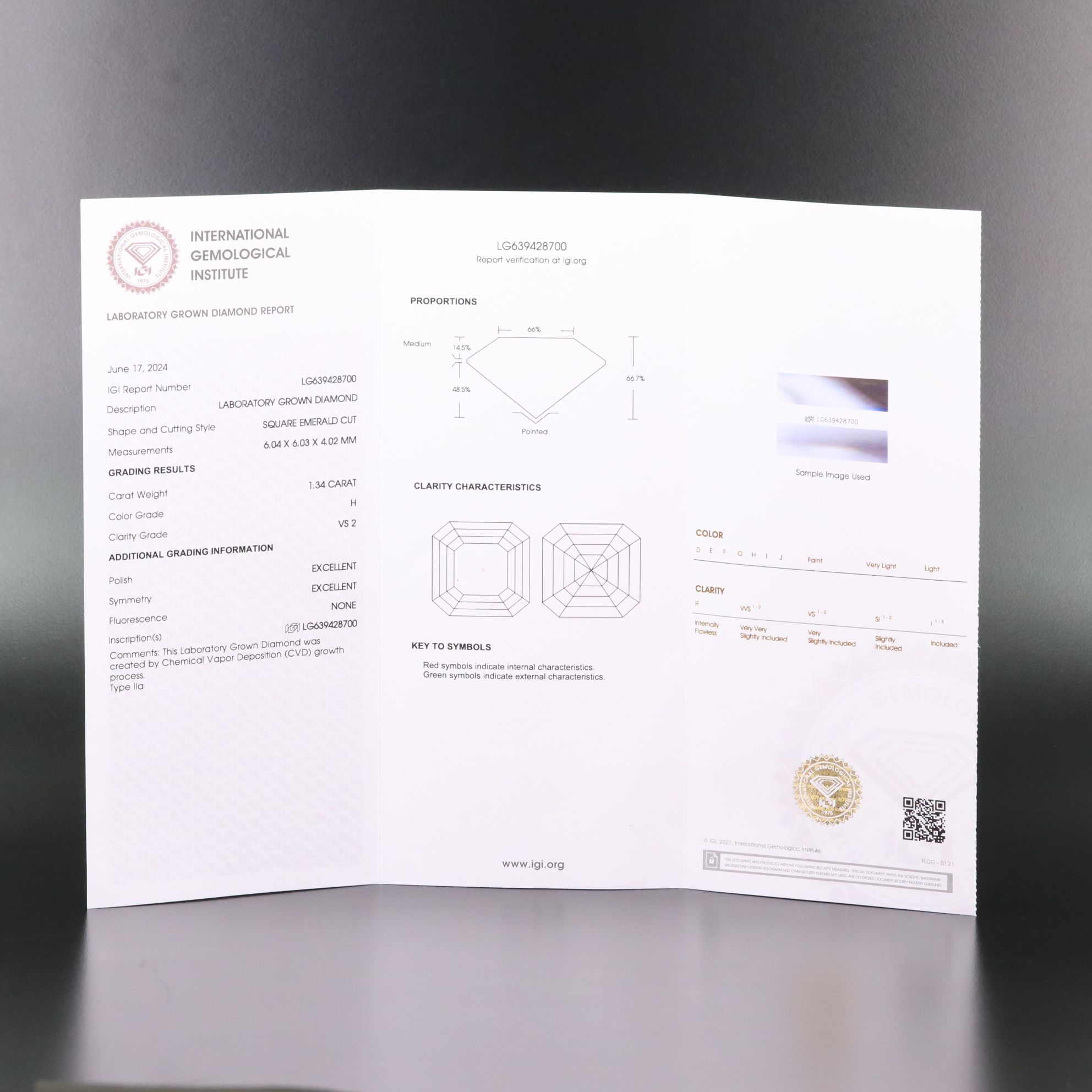 Loose 1.34 CT Lab Grown Diamond with IGI Report