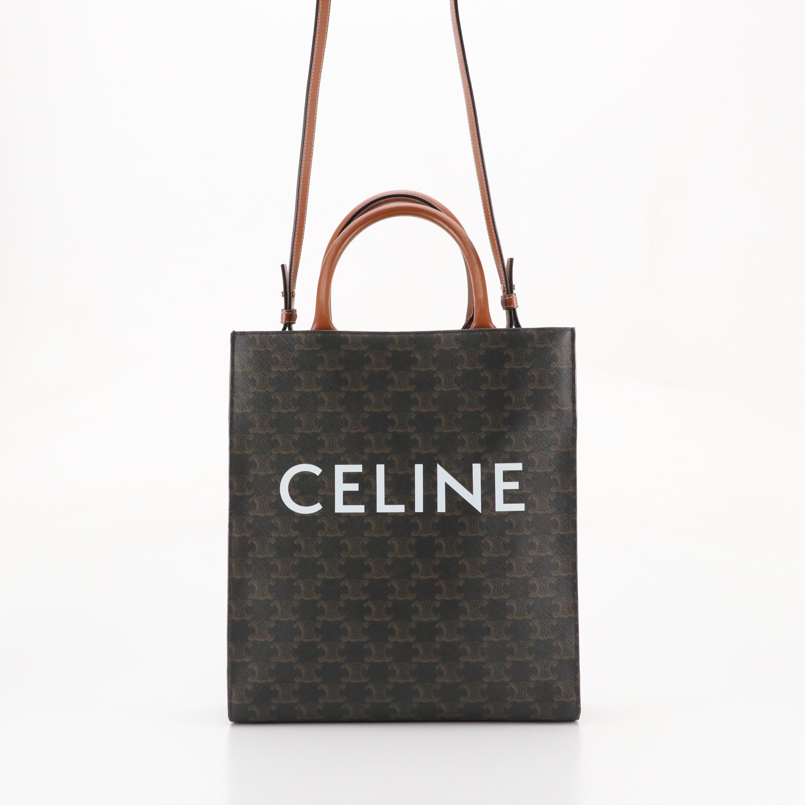 Celine Vertical Two-Way Tote in Jumbo Triomphe Canvas and Leather