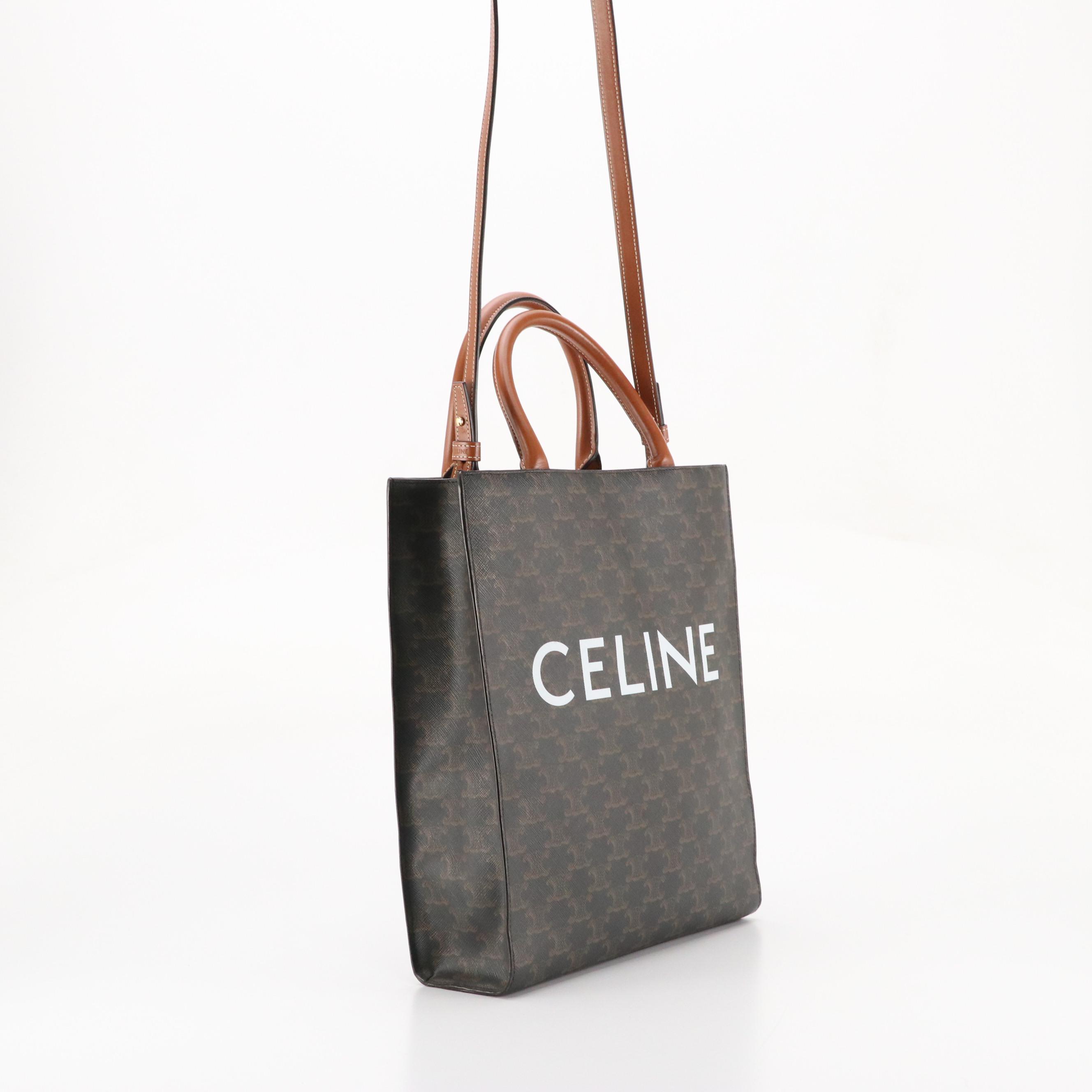 Celine Vertical Two-Way Tote in Jumbo Triomphe Canvas and Leather