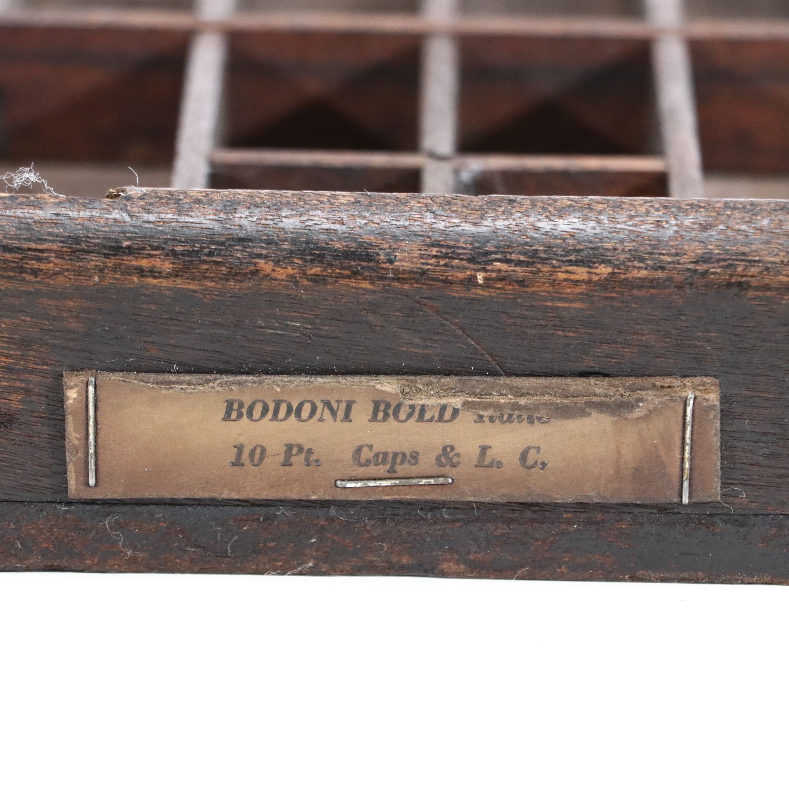 Antique Printer's Typeset Tray with Collection of Stamps