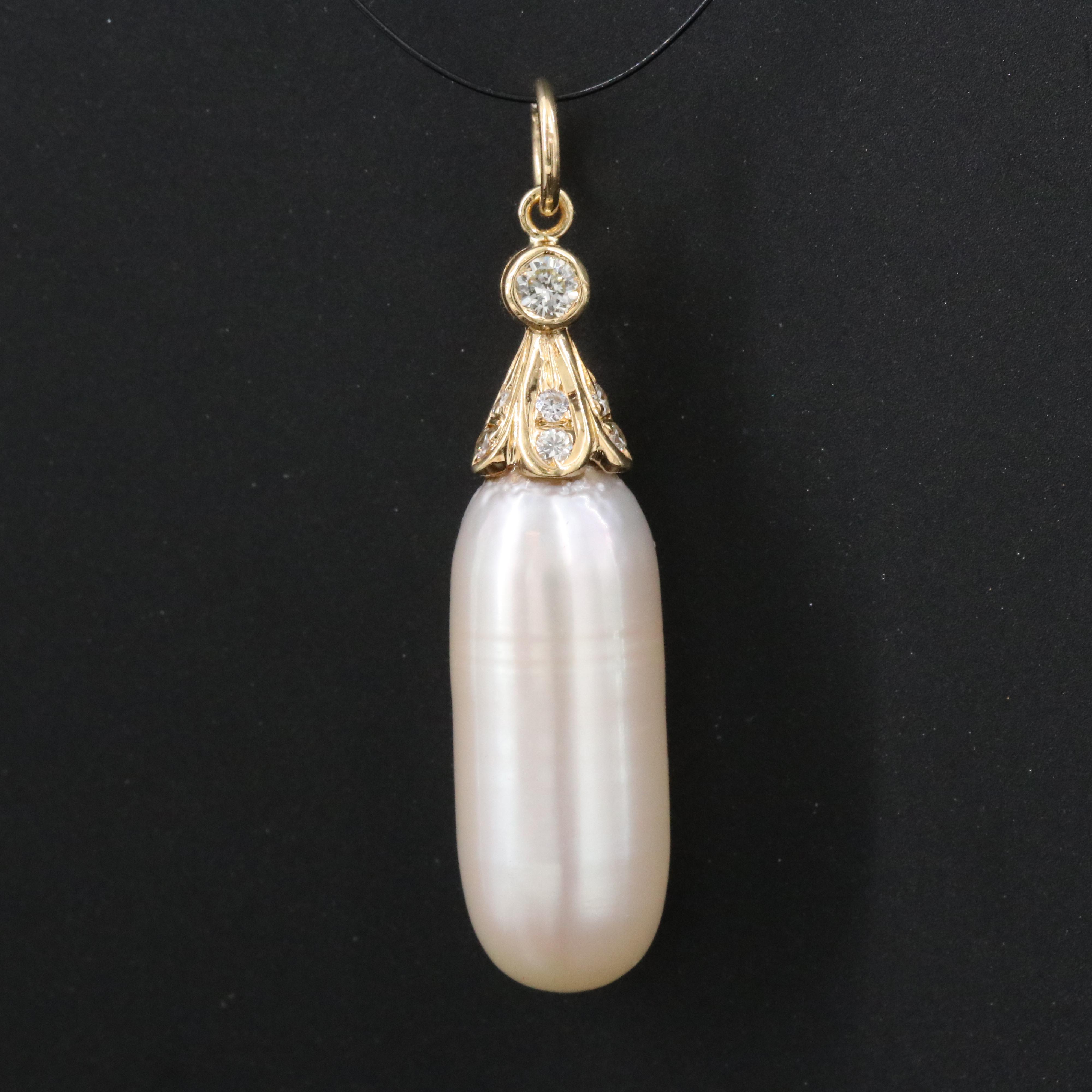 18K Pearl and Diamond Pendant