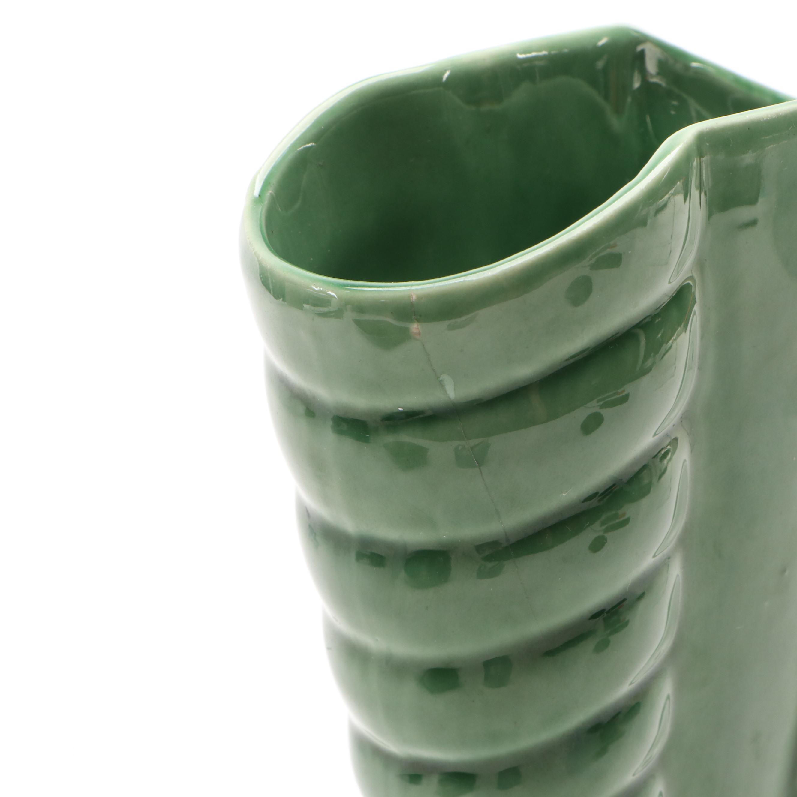 Art Deco Style Pottery Fan Vase and Other Ceramic Table Accessories