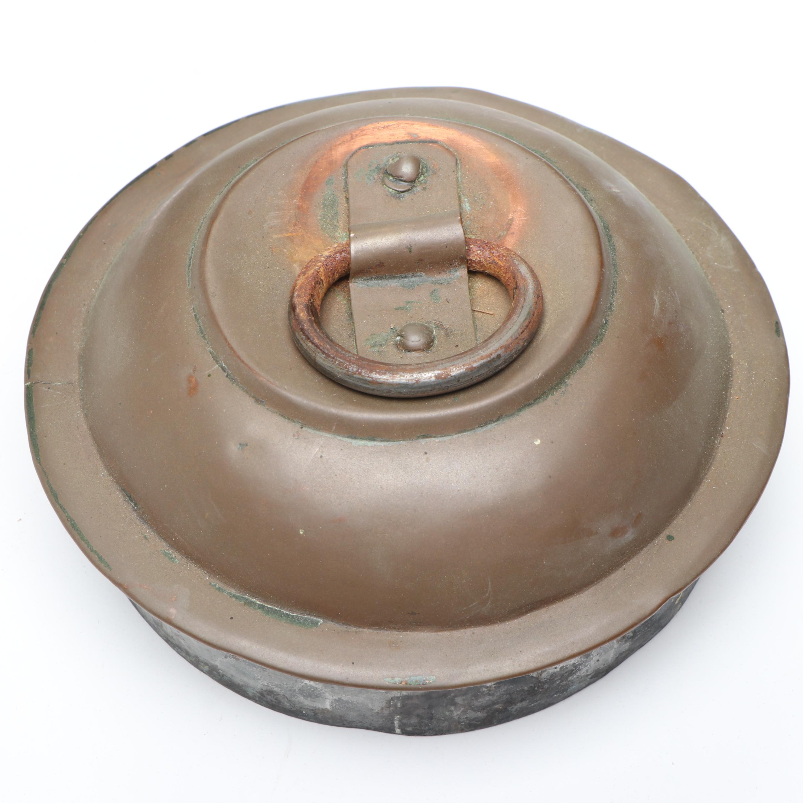 Primitive Style Copper Milk Pail with Batter and Other Bowls