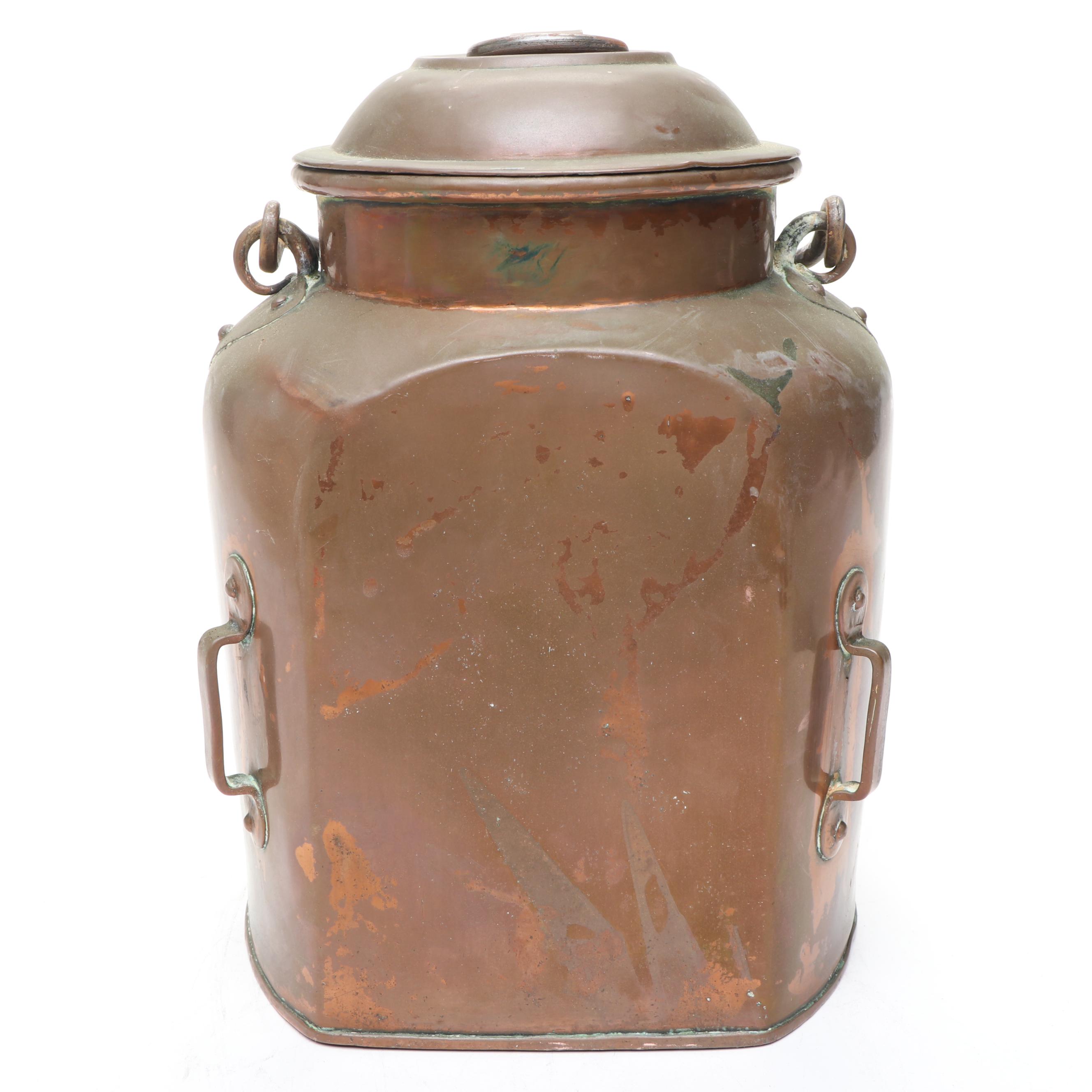 Primitive Style Copper Milk Pail with Batter and Other Bowls