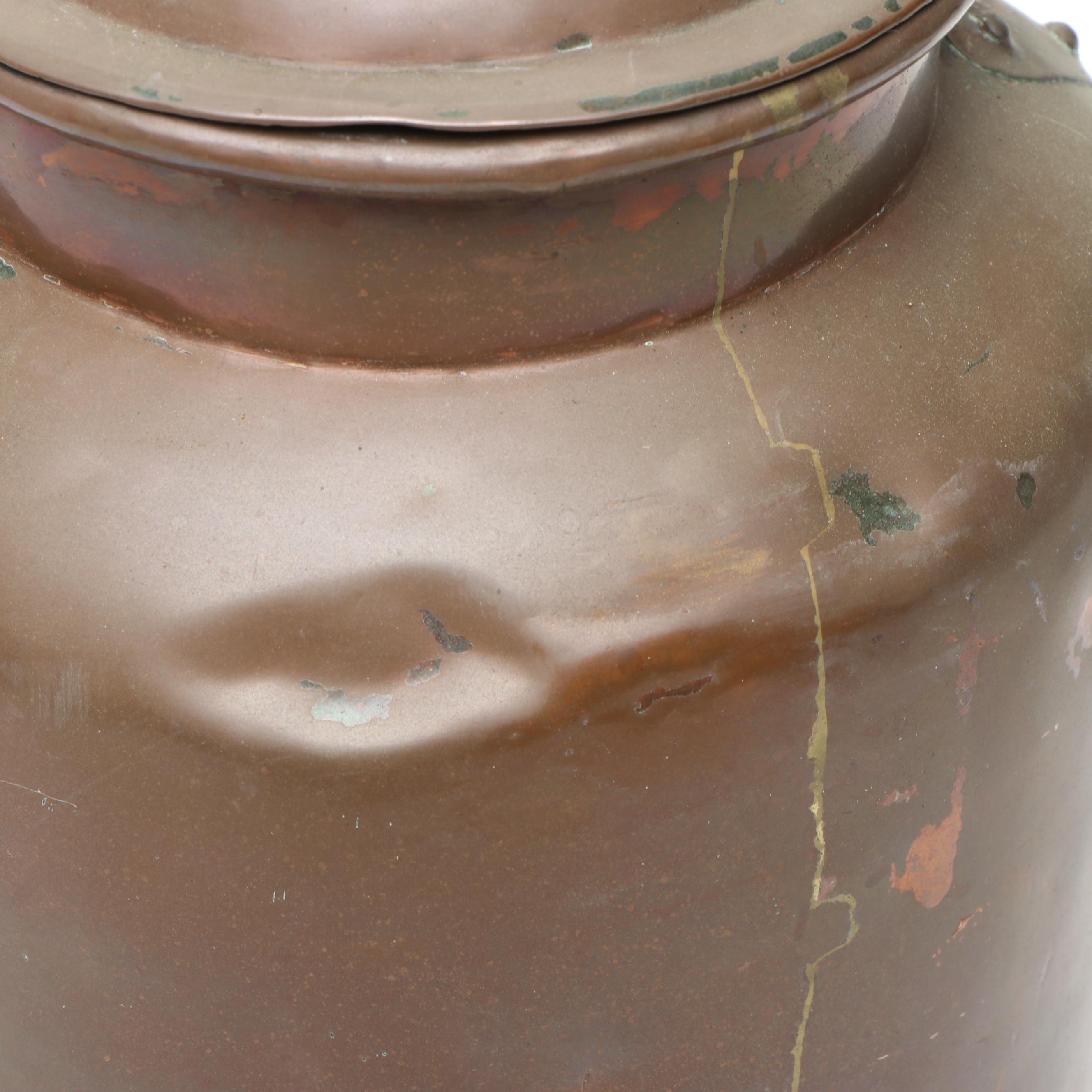 Primitive Style Copper Milk Pail with Batter and Other Bowls