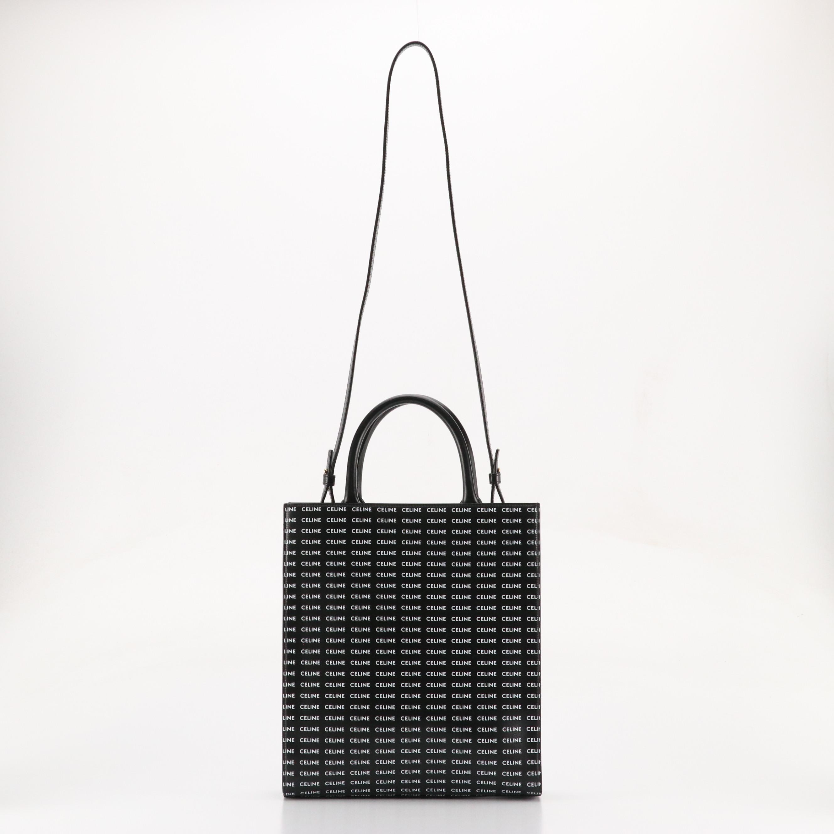 Celine Vertical Two-Way Tote in Black and White Canvas and Leather Trim